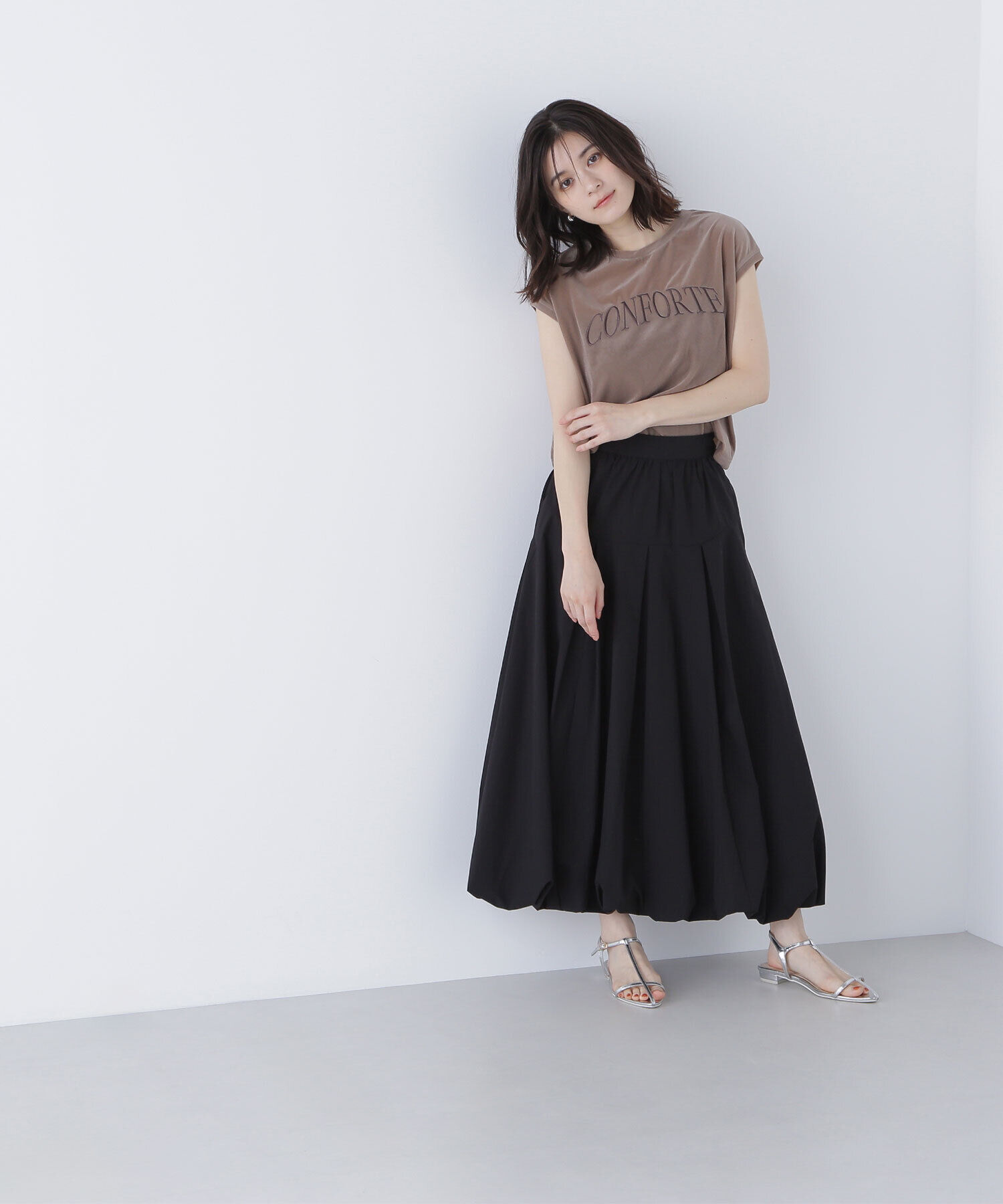  「ベロアロゴ刺繍トップス」|Tシャツ・カットソー|