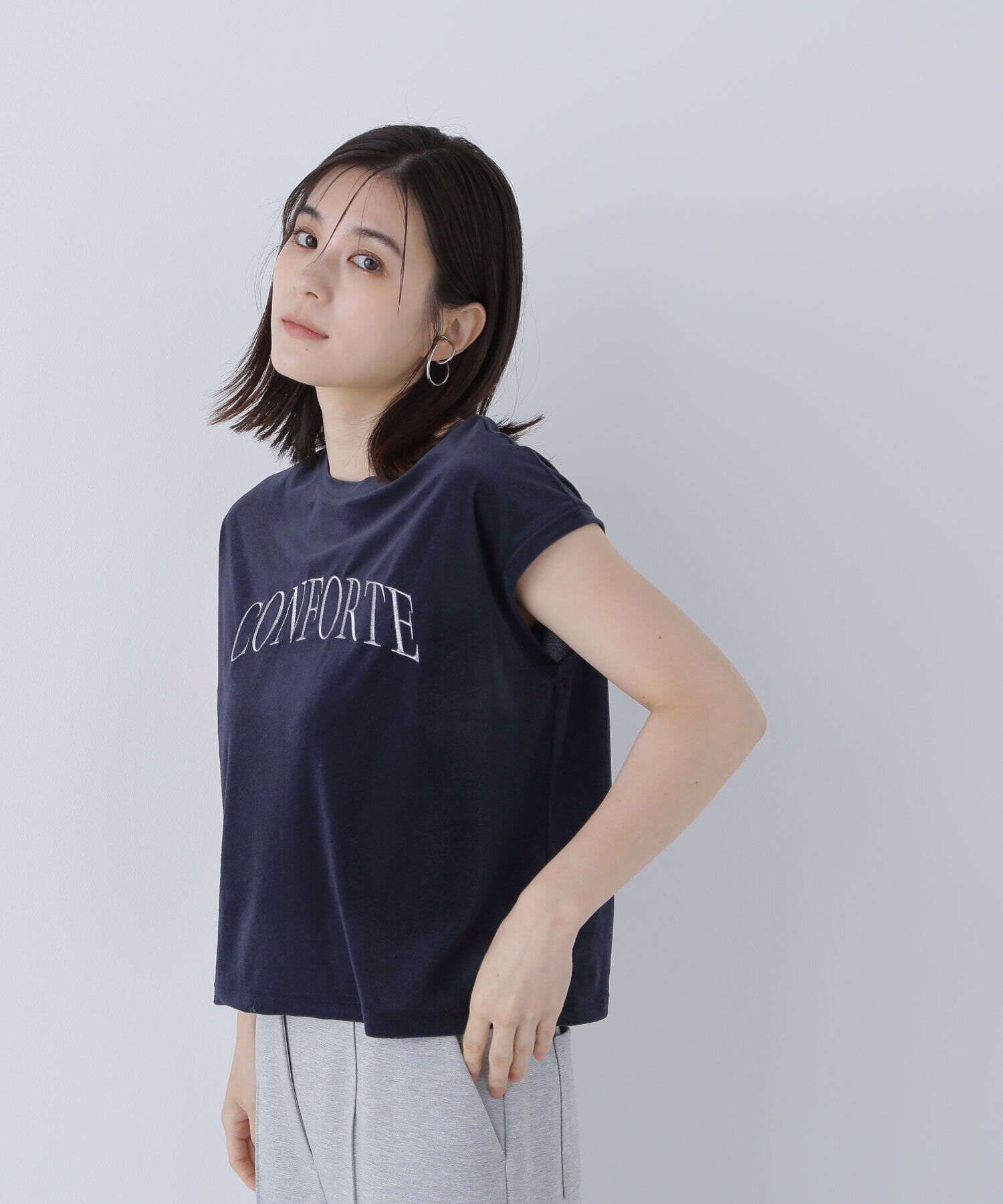  「ベロアロゴ刺繍トップス」|Tシャツ・カットソー|