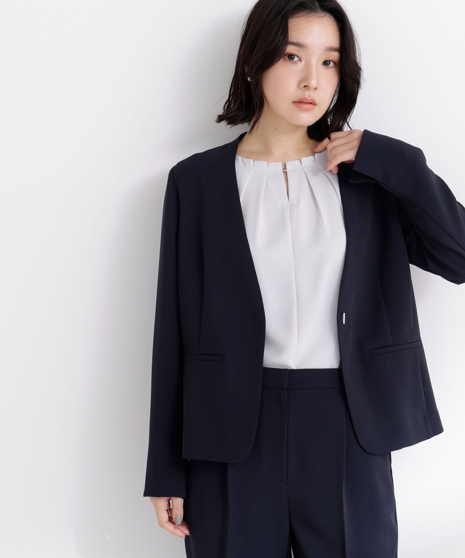  「ドビーツイル SETUP ノーカラージャケット」|その他|ネイビー