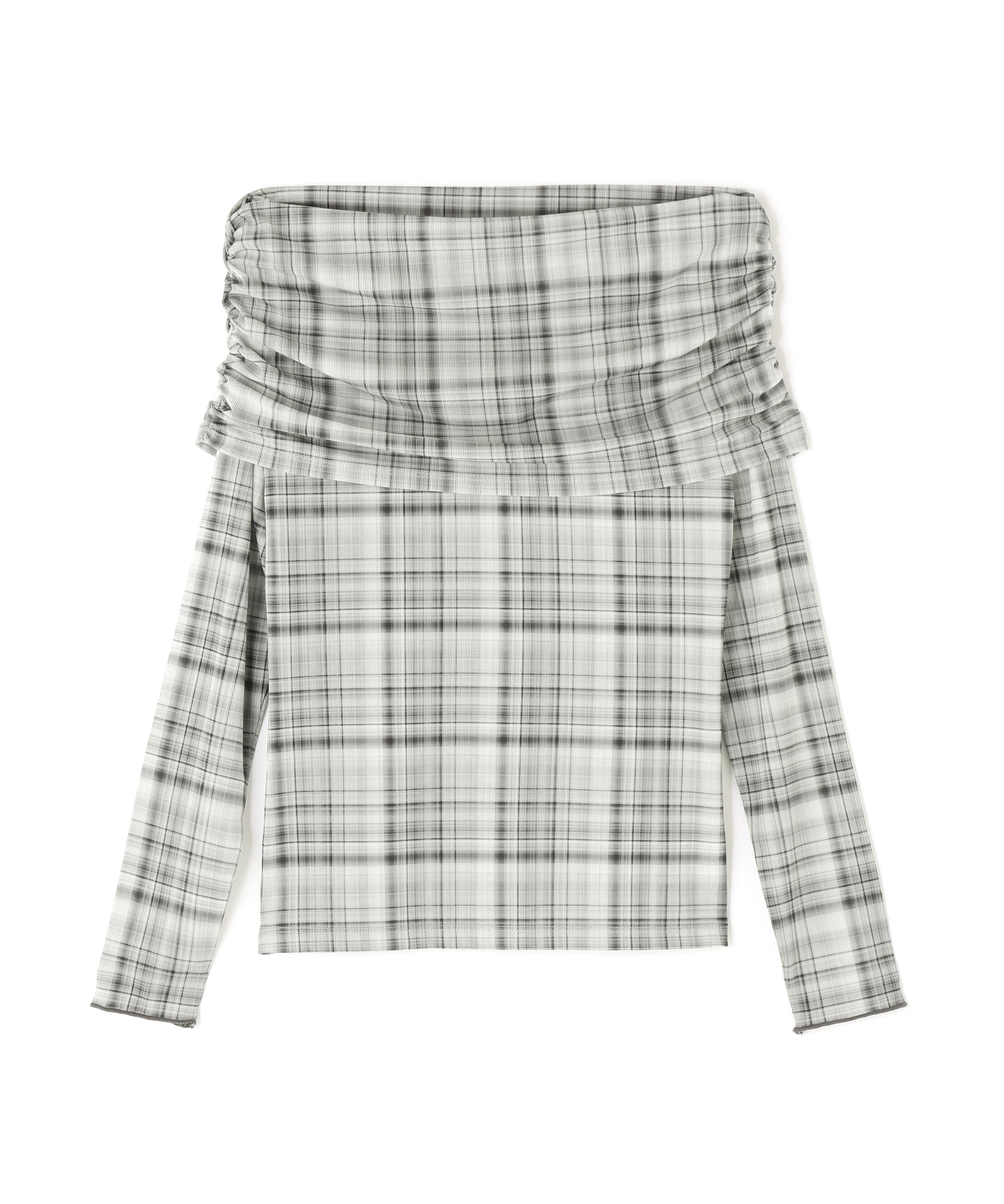  「シアーチェックオフショルトップス」|Tシャツ・カットソー|