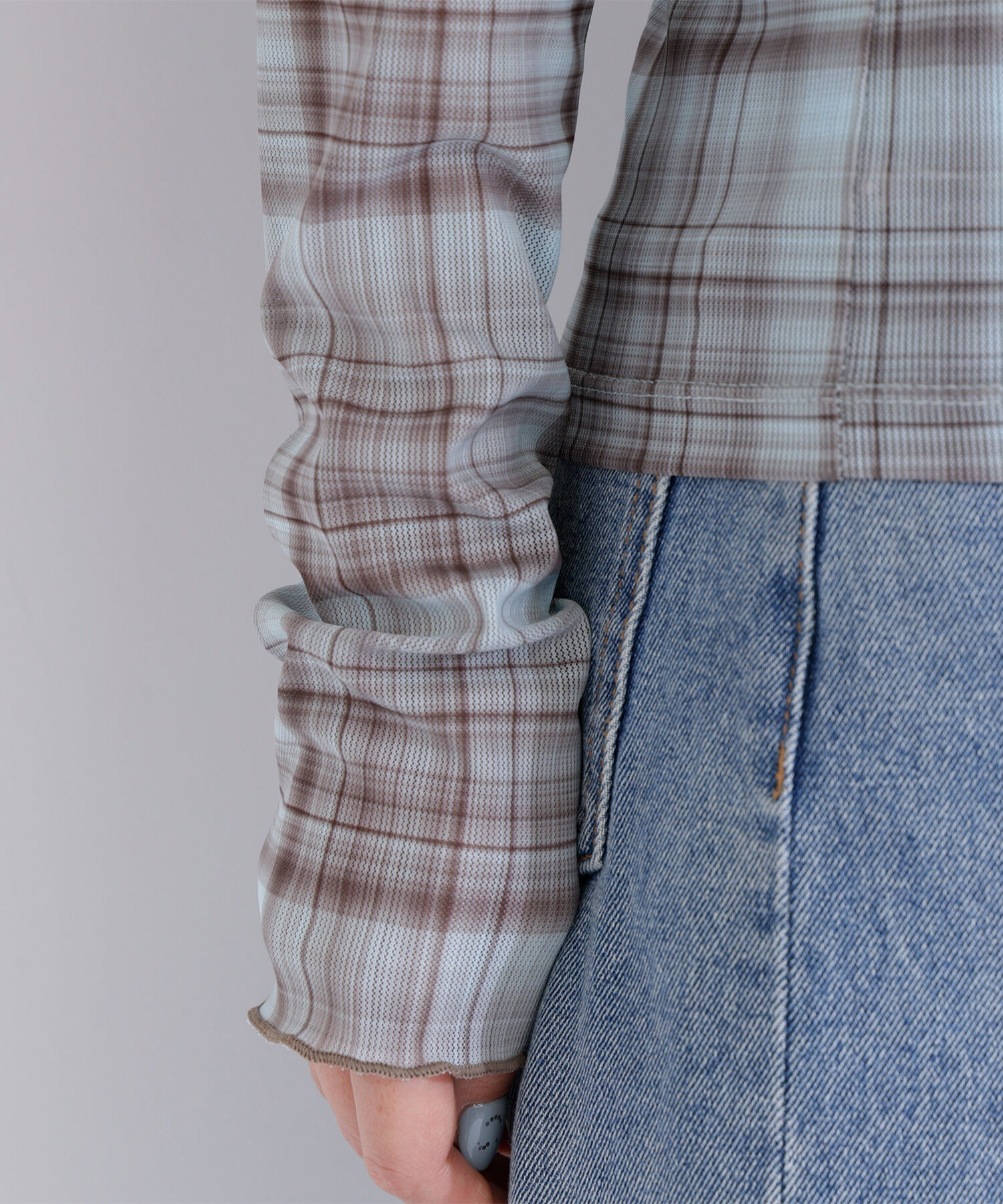  「シアーチェックオフショルトップス」|Tシャツ・カットソー|