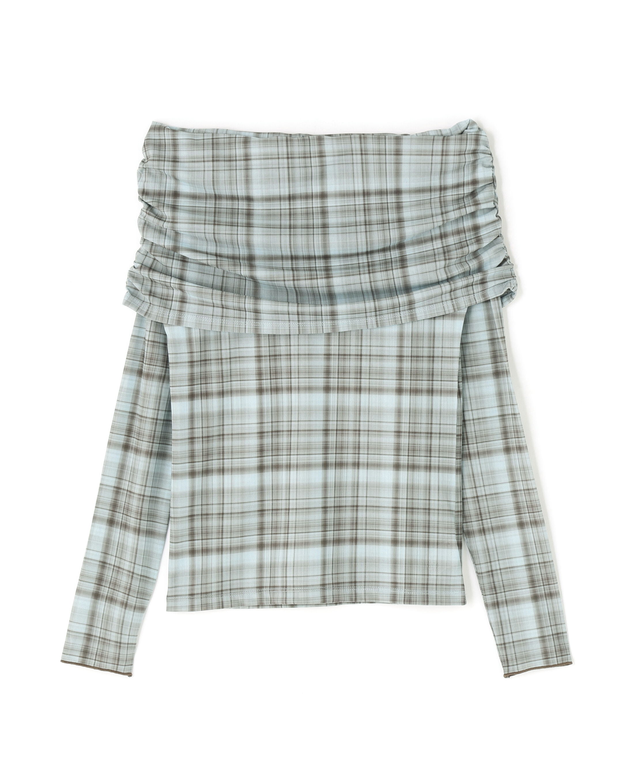  「シアーチェックオフショルトップス」|Tシャツ・カットソー|