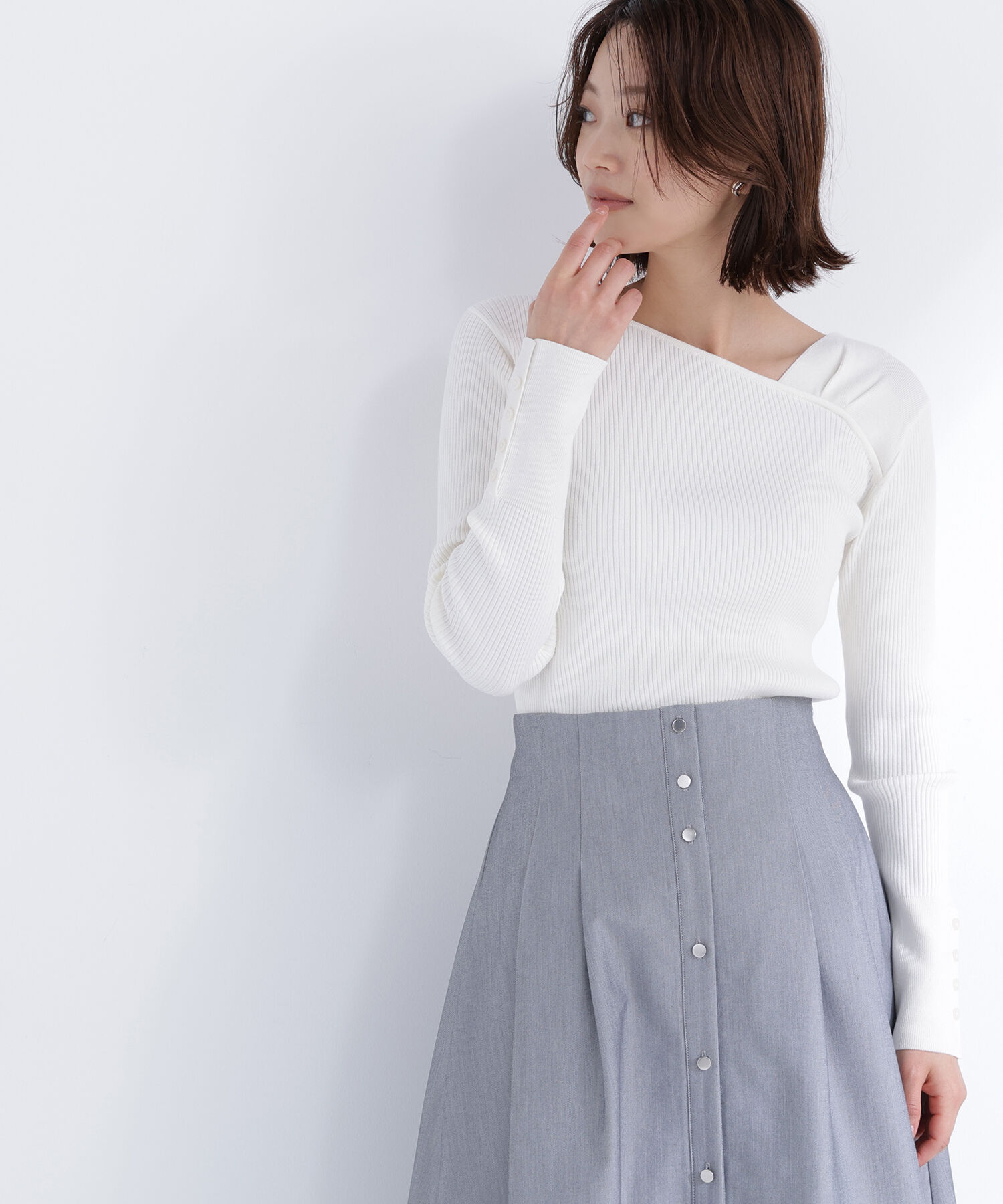  「ショルダータックアシメネックニット」|ニット・セーター|