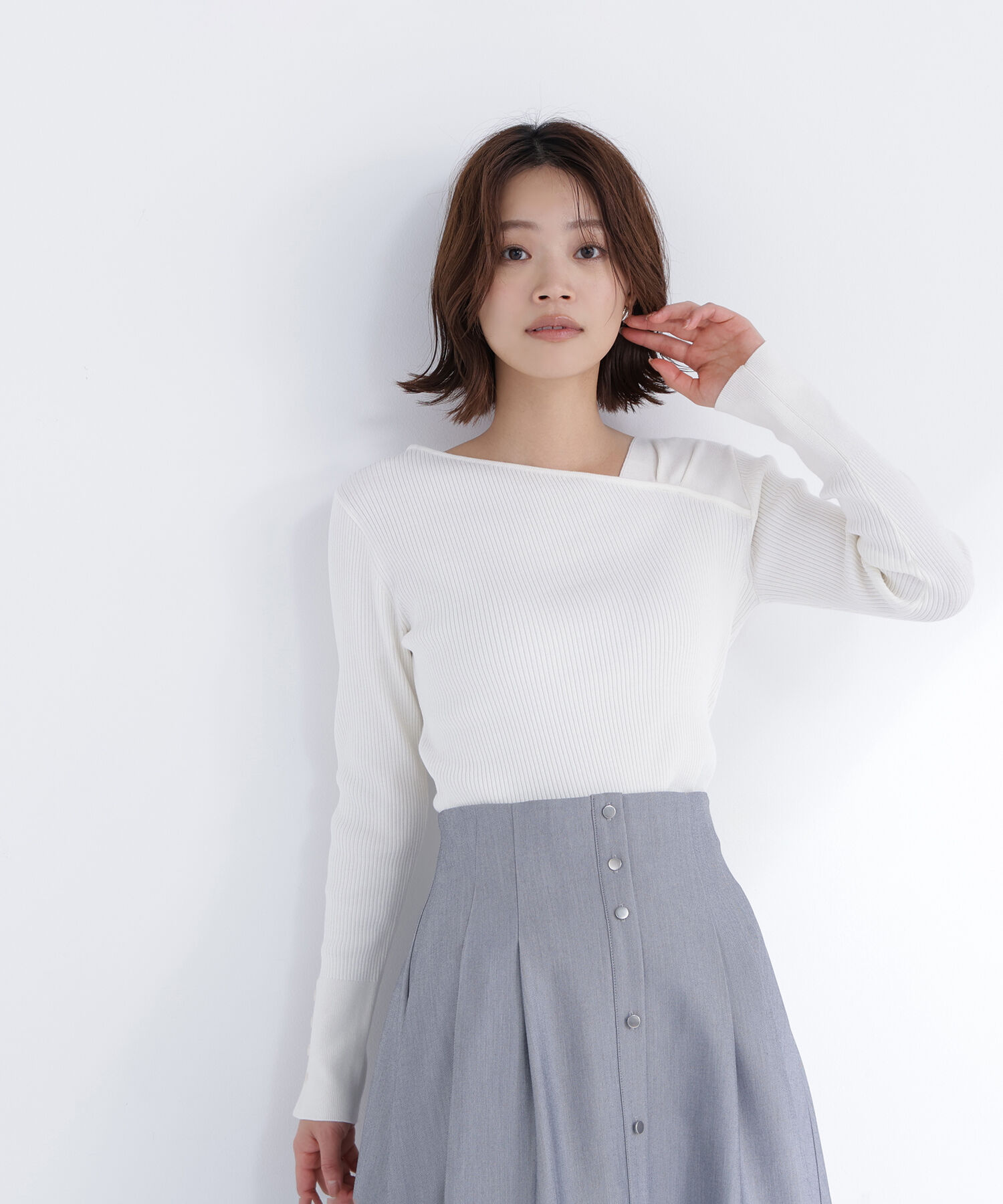  「ショルダータックアシメネックニット」|ニット・セーター|