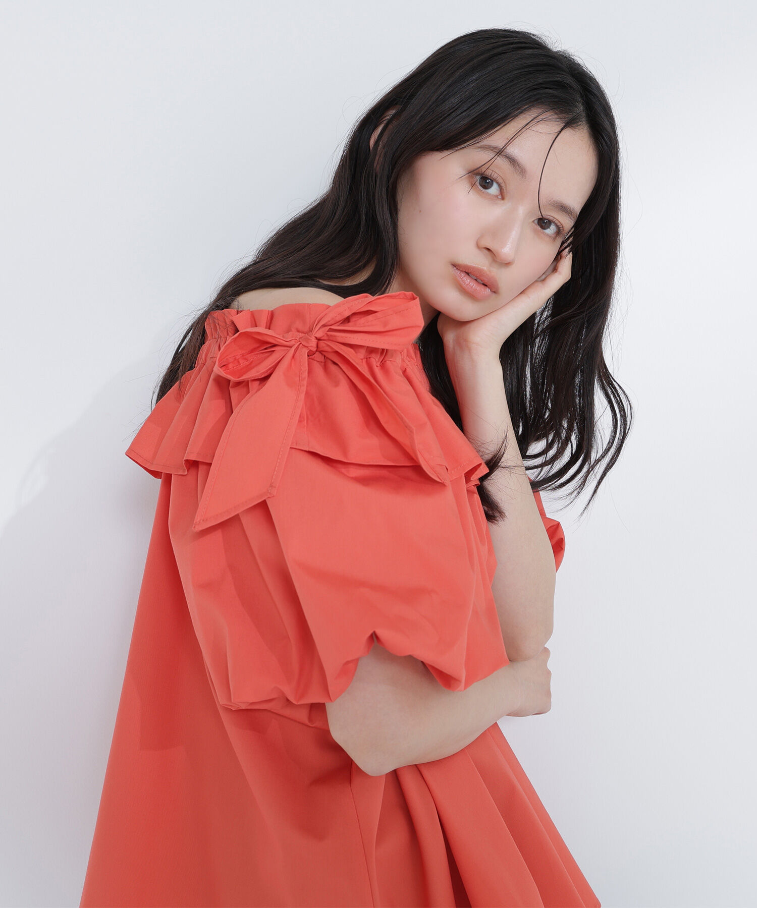  「ショルダーリボンブラウス」|シャツ・ブラウス|オレンジ