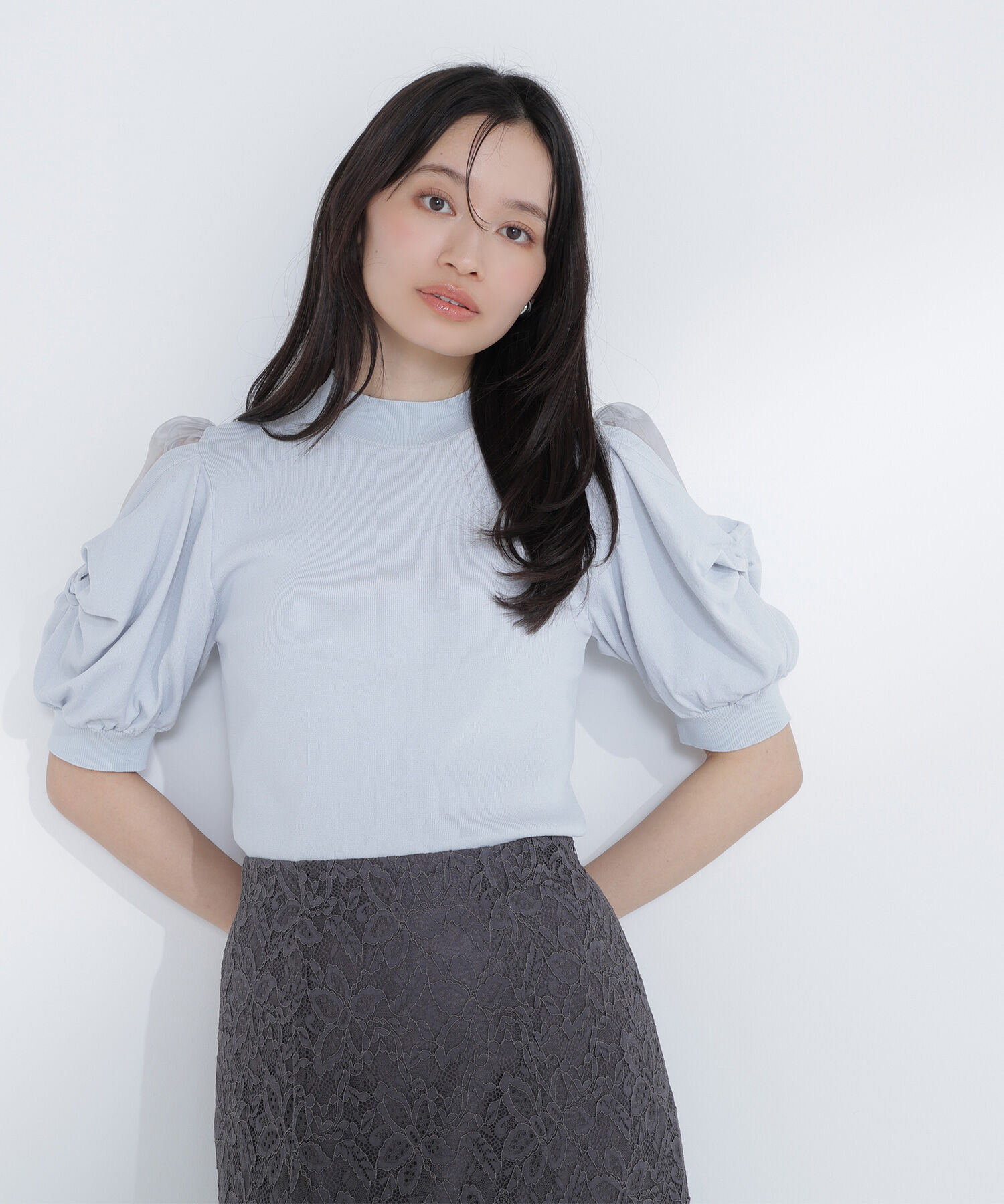  「シアーツイストスリーブニット」|ニット・セーター|ブルー