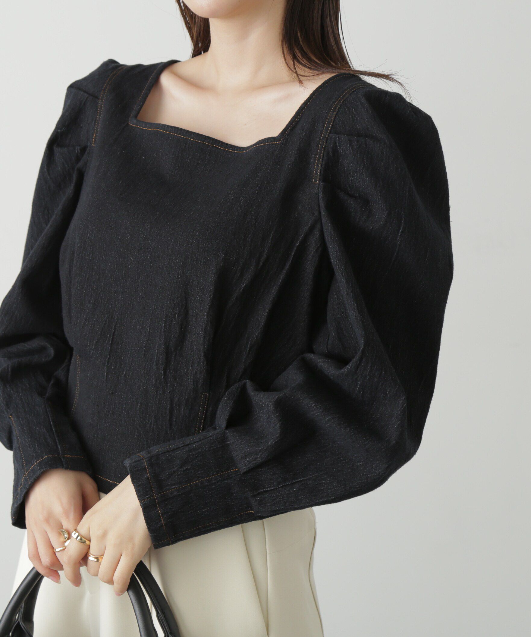  「スクエアネックボリュームスリーブ長袖ブラウス」|シャツ・ブラウス|