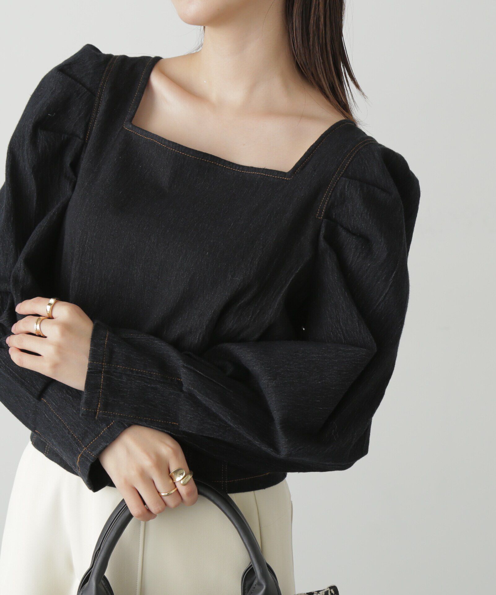  「スクエアネックボリュームスリーブ長袖ブラウス」|シャツ・ブラウス|