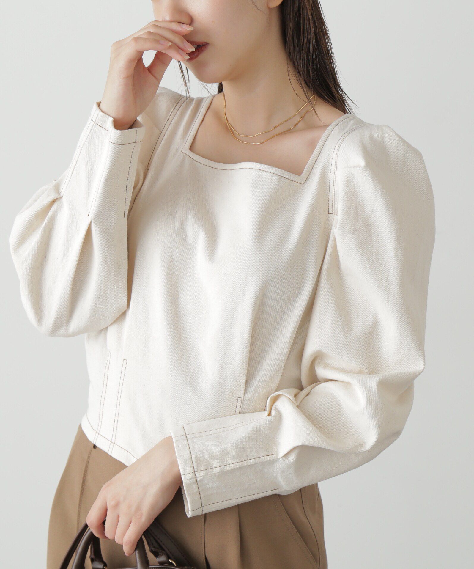  「スクエアネックボリュームスリーブ長袖ブラウス」|シャツ・ブラウス|