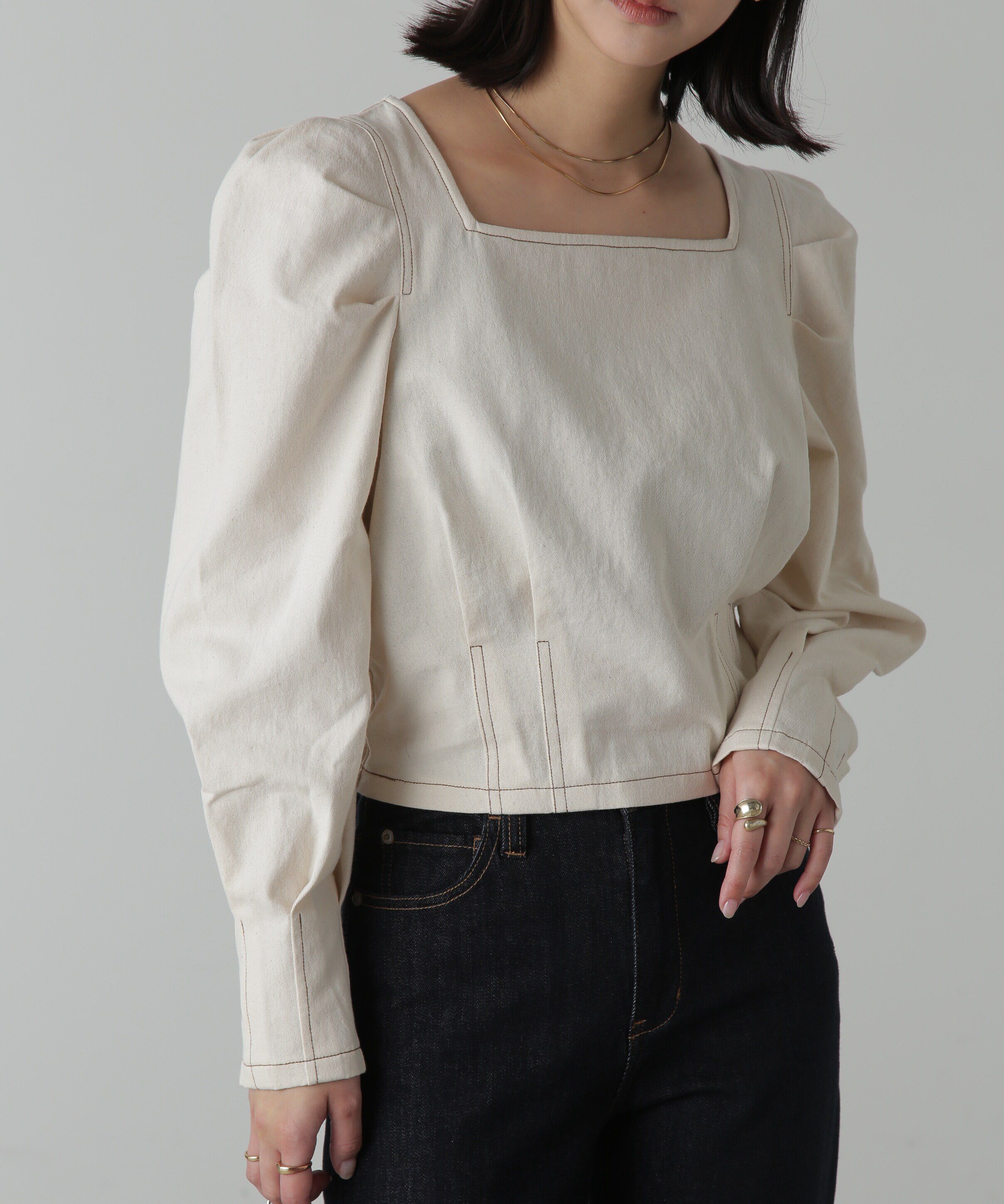  「スクエアネックボリュームスリーブ長袖ブラウス」|シャツ・ブラウス|