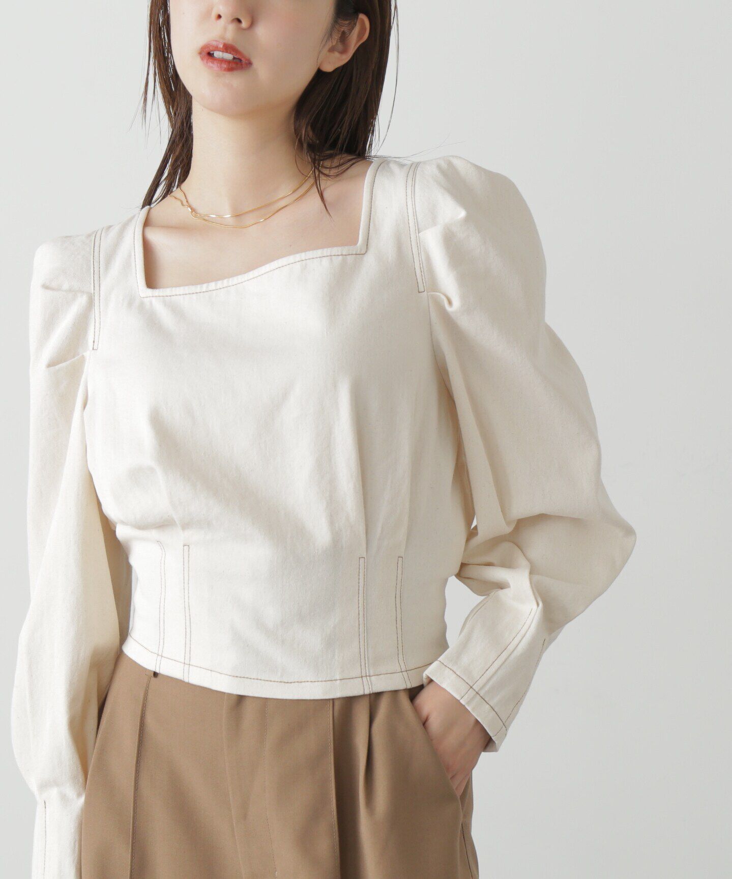  「スクエアネックボリュームスリーブ長袖ブラウス」|シャツ・ブラウス|