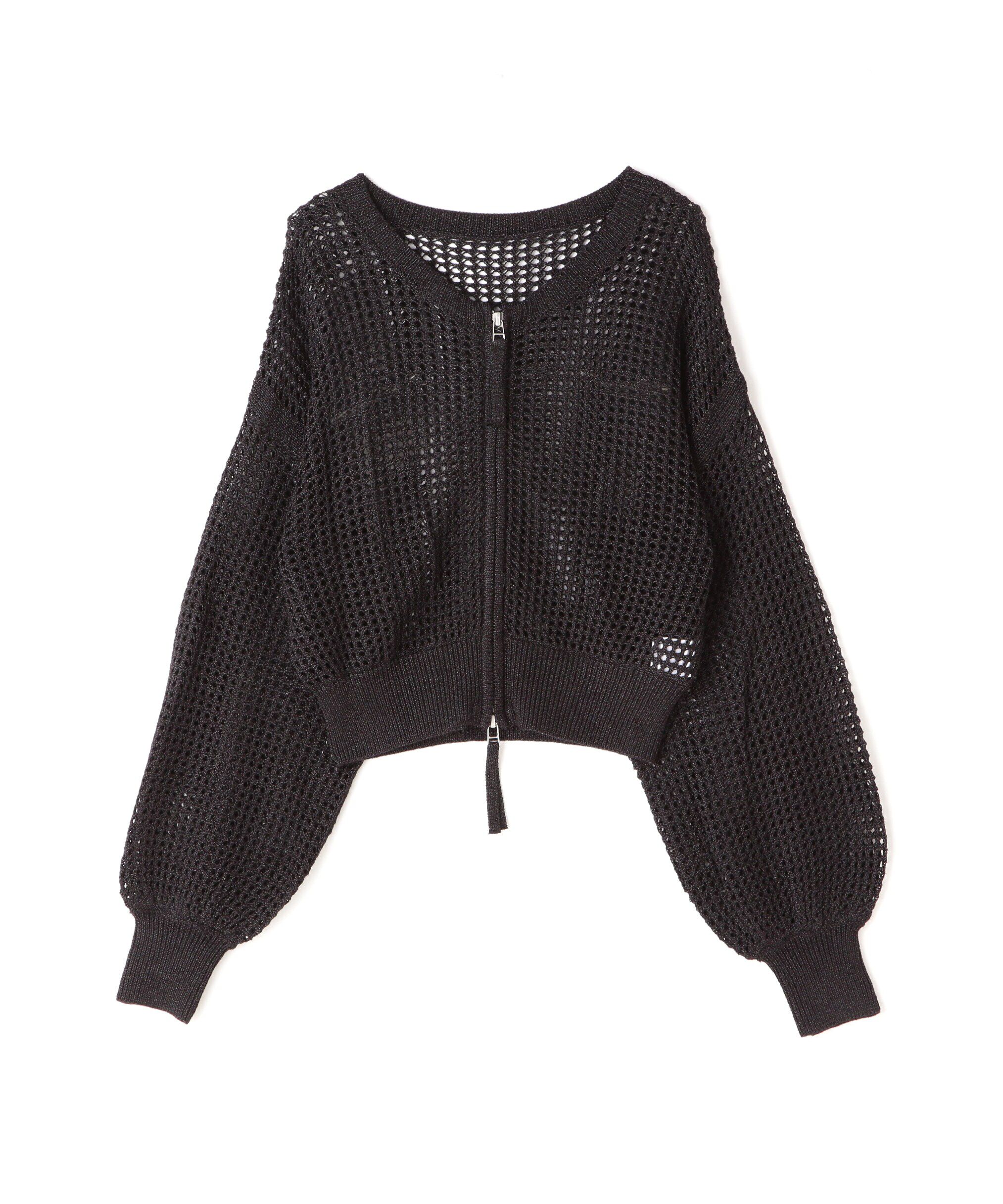  「フロントジップラメメッシュカーディガン」|ニット・セーター|