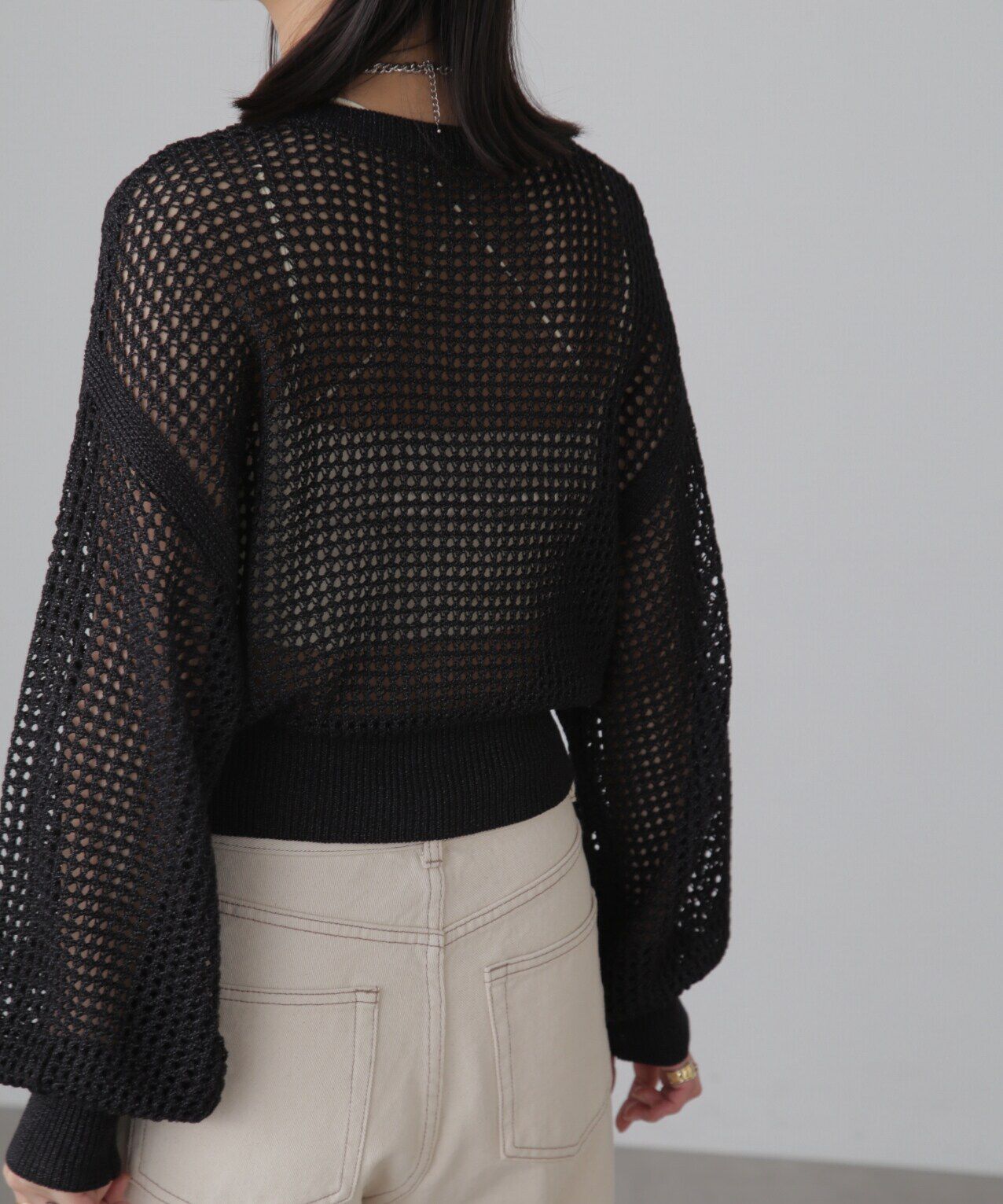  「フロントジップラメメッシュカーディガン」|ニット・セーター|