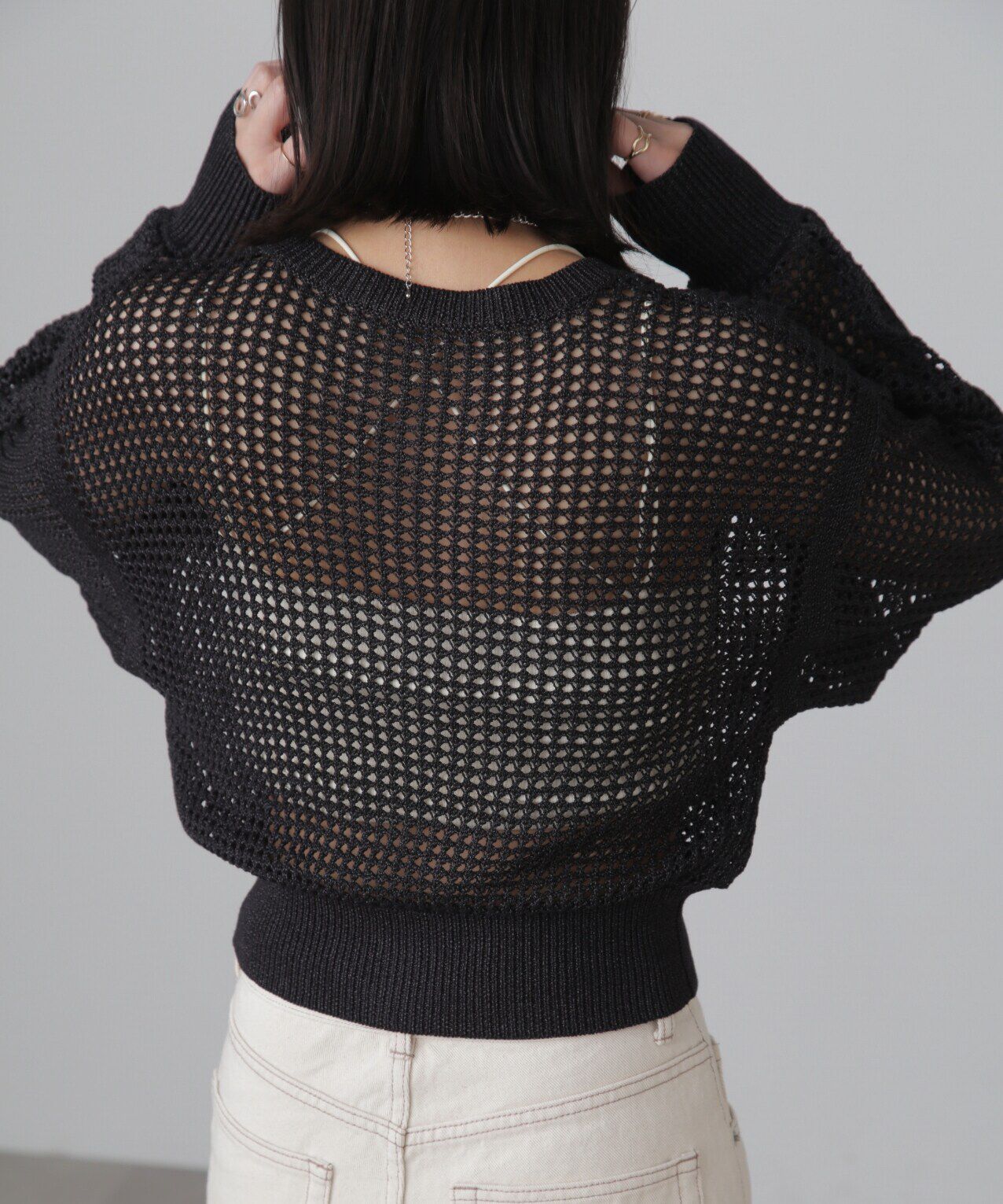  「フロントジップラメメッシュカーディガン」|ニット・セーター|