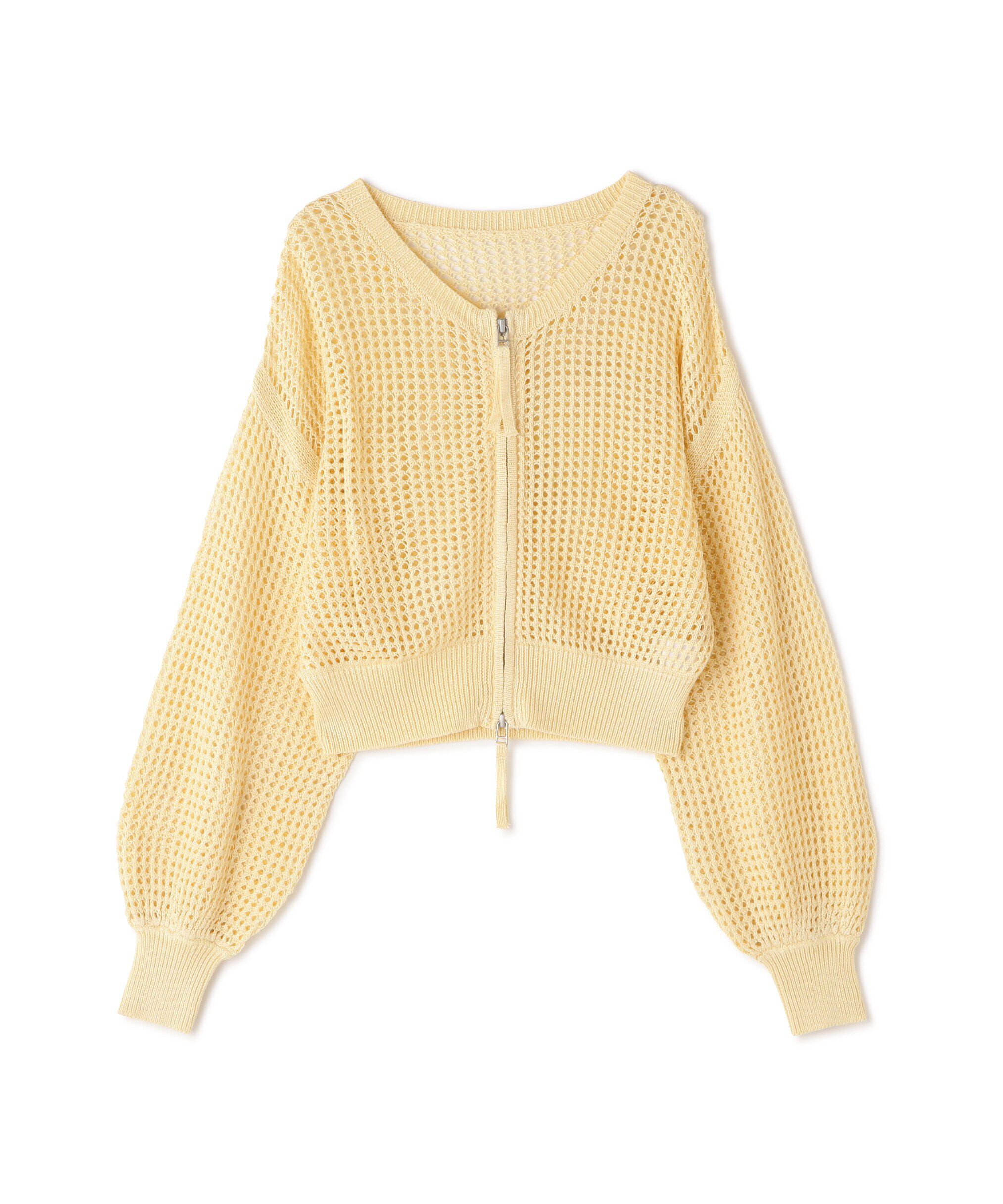  「フロントジップラメメッシュカーディガン」|ニット・セーター|