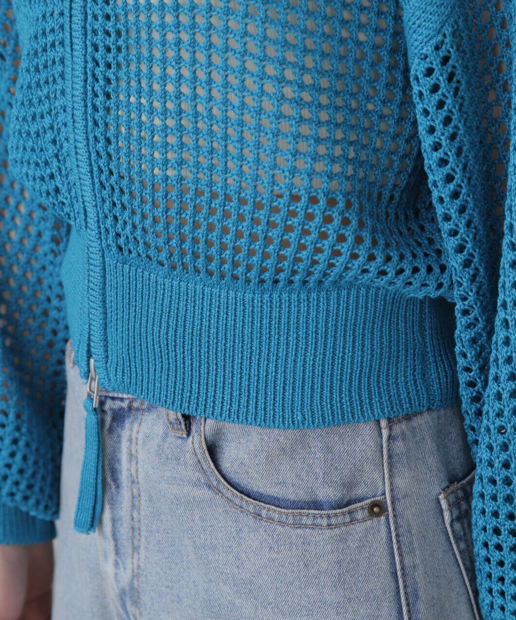  「フロントジップラメメッシュカーディガン」|ニット・セーター|