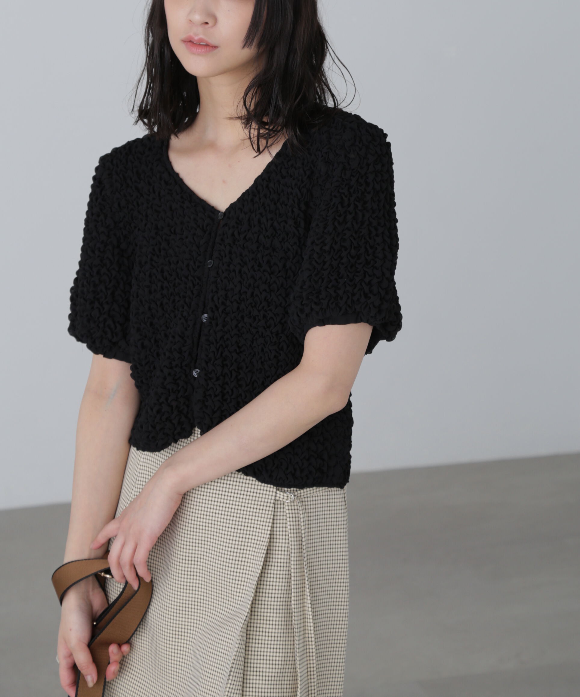  「前後2wayポコポコクロップドブラウス」|シャツ・ブラウス|ブラック