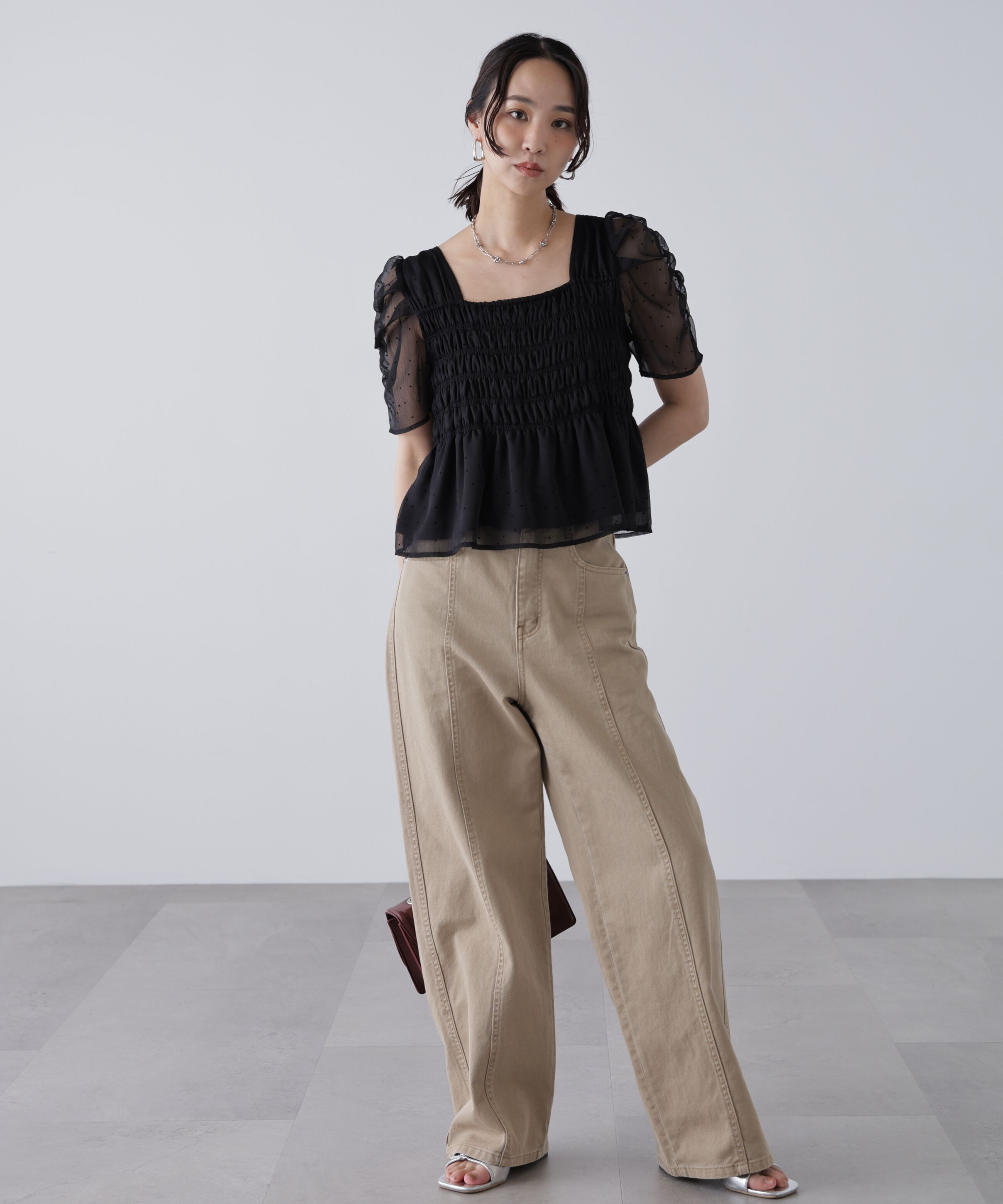  「フロッキードットシャーリングペプラムブラウス」|シャツ・ブラウス|