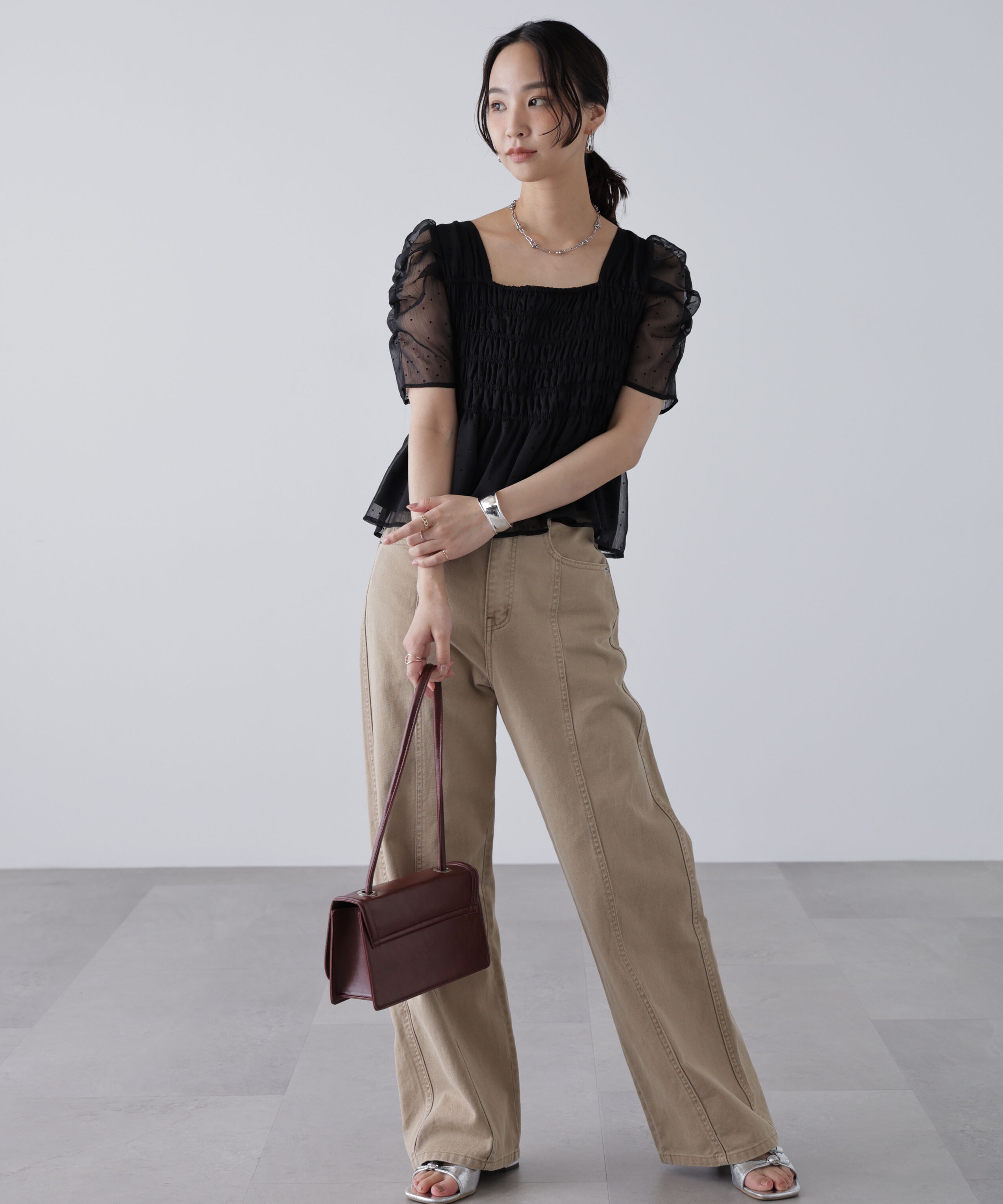  「フロッキードットシャーリングペプラムブラウス」|シャツ・ブラウス|