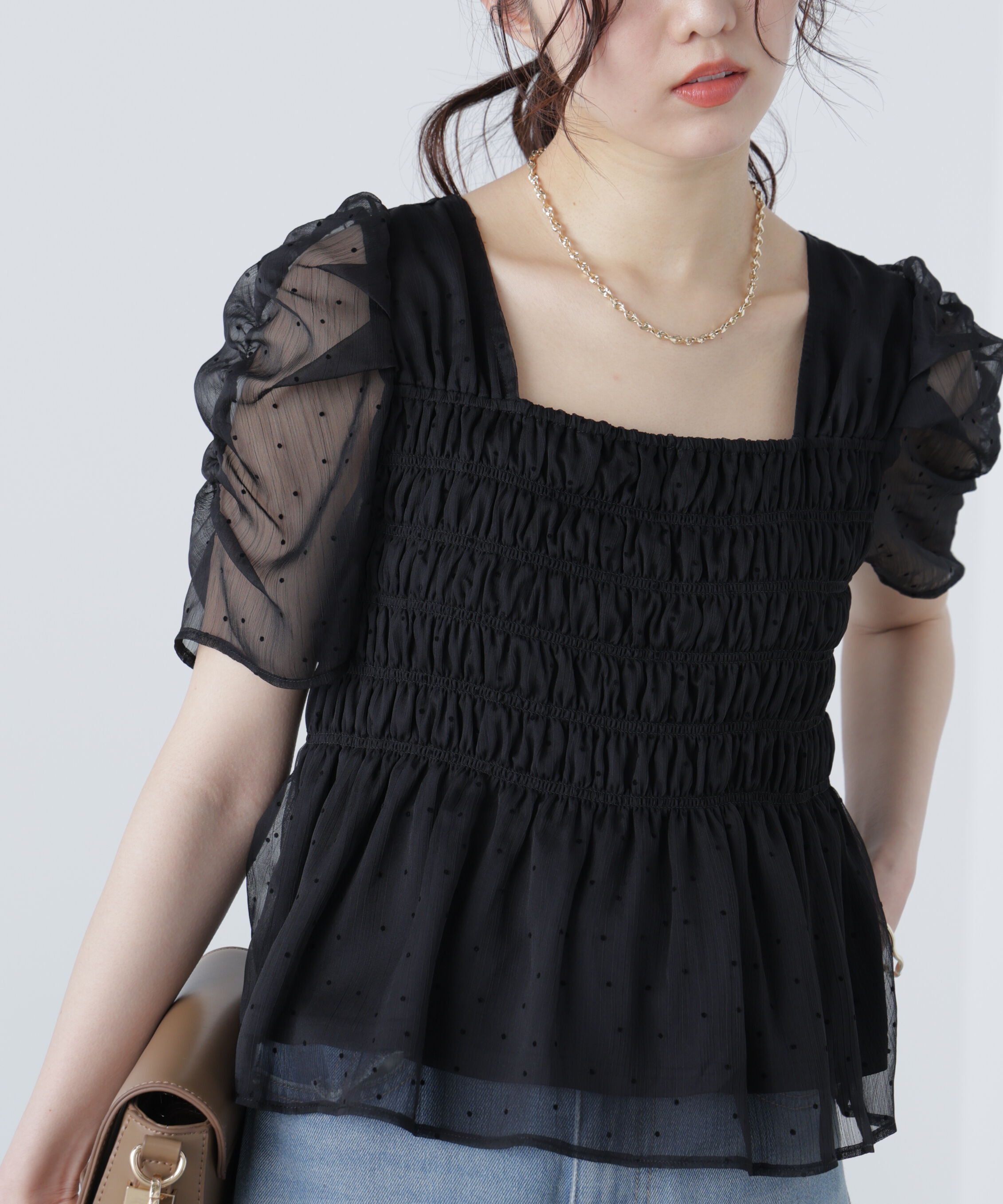  「フロッキードットシャーリングペプラムブラウス」|シャツ・ブラウス|