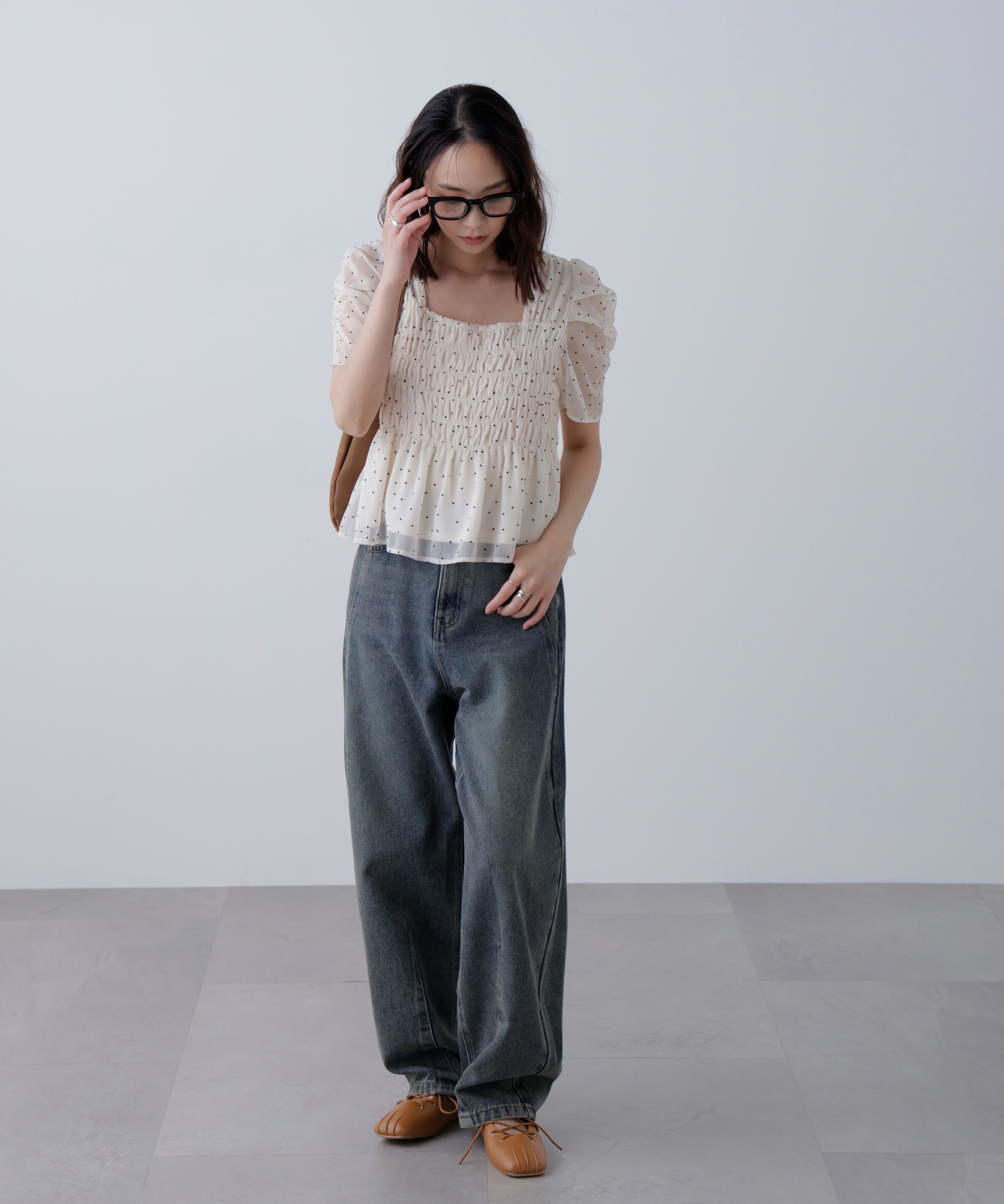  「フロッキードットシャーリングペプラムブラウス」|シャツ・ブラウス|