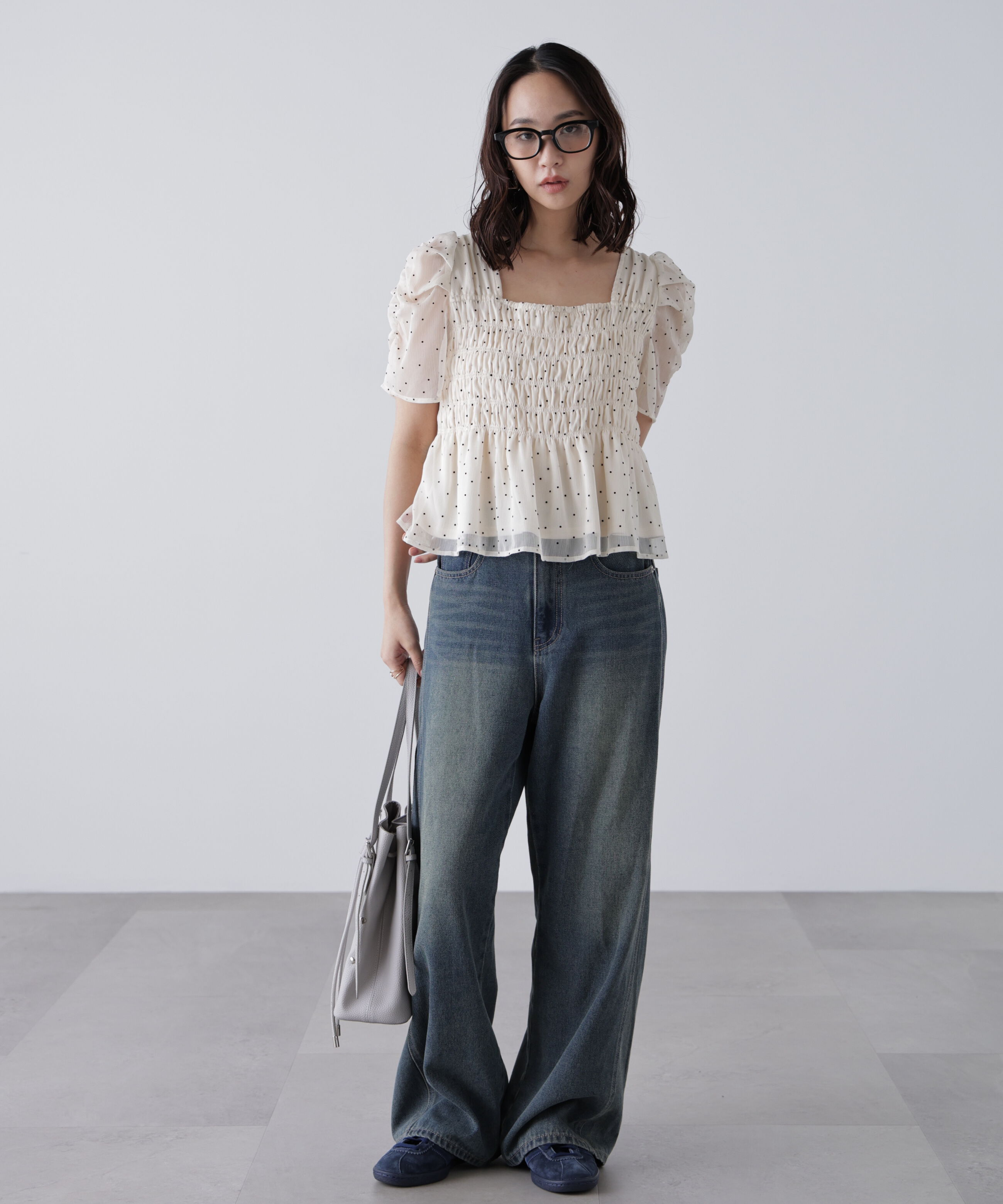  「フロッキードットシャーリングペプラムブラウス」|シャツ・ブラウス|