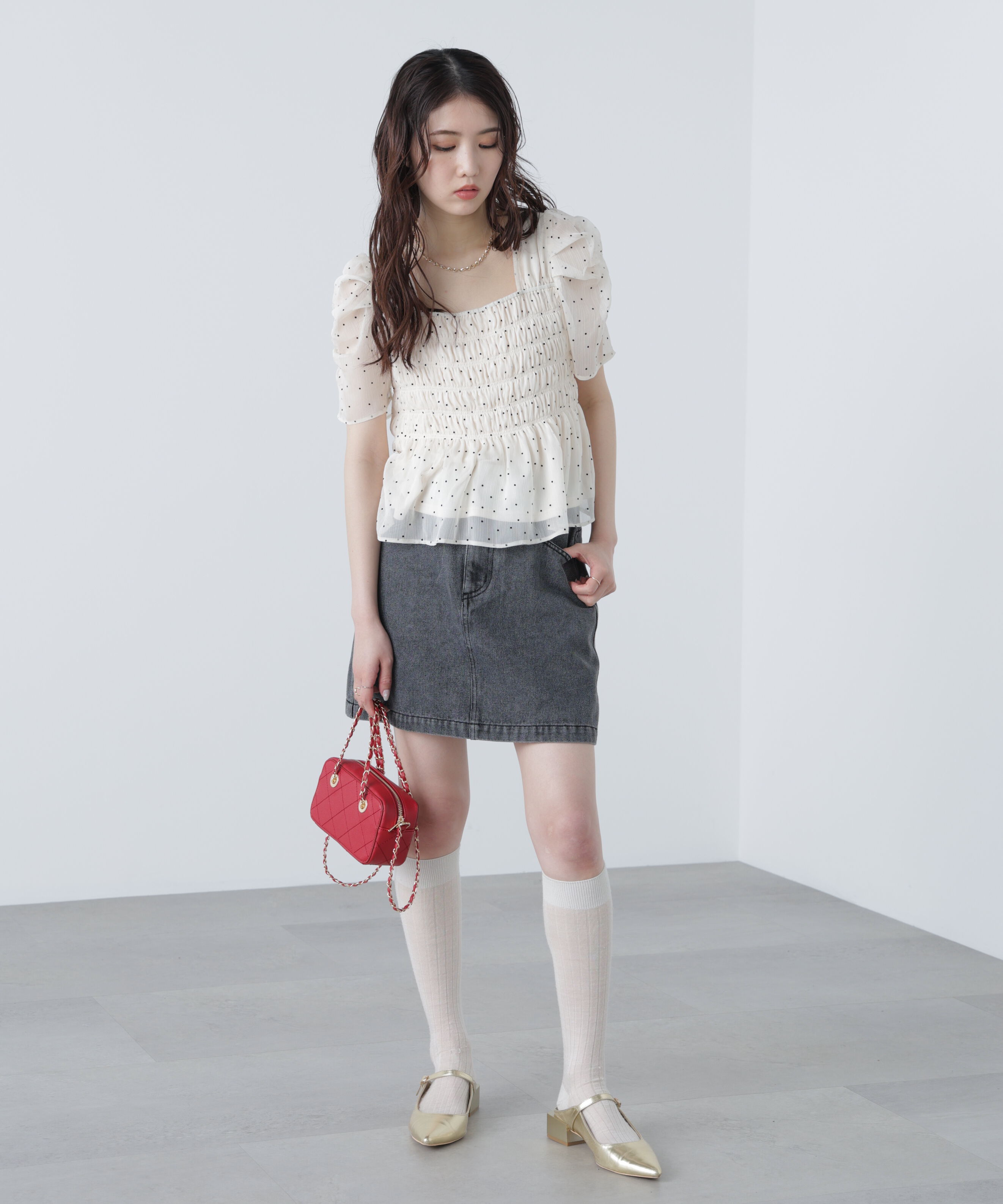  「フロッキードットシャーリングペプラムブラウス」|シャツ・ブラウス|