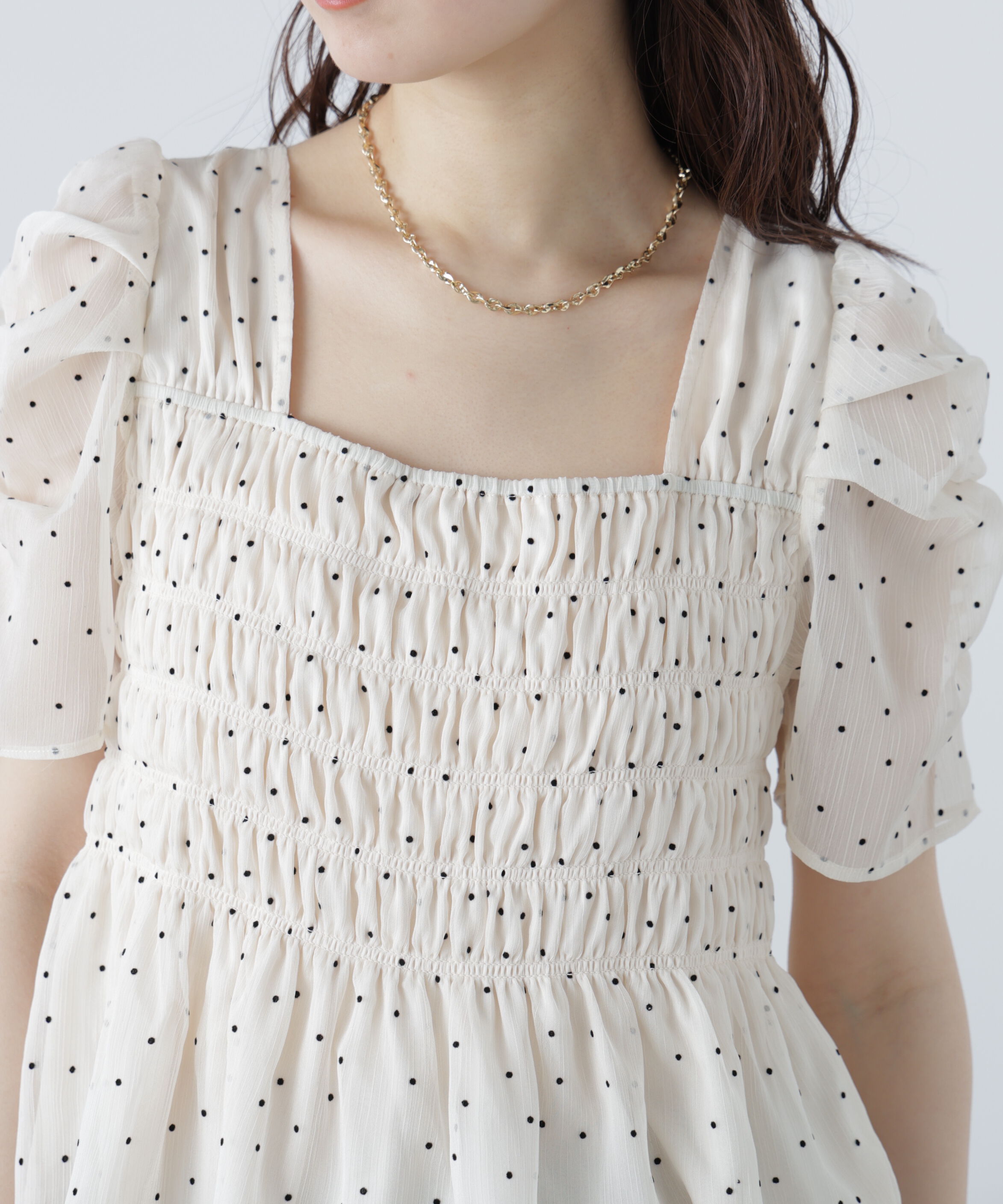 「フロッキードットシャーリングペプラムブラウス」|シャツ・ブラウス|