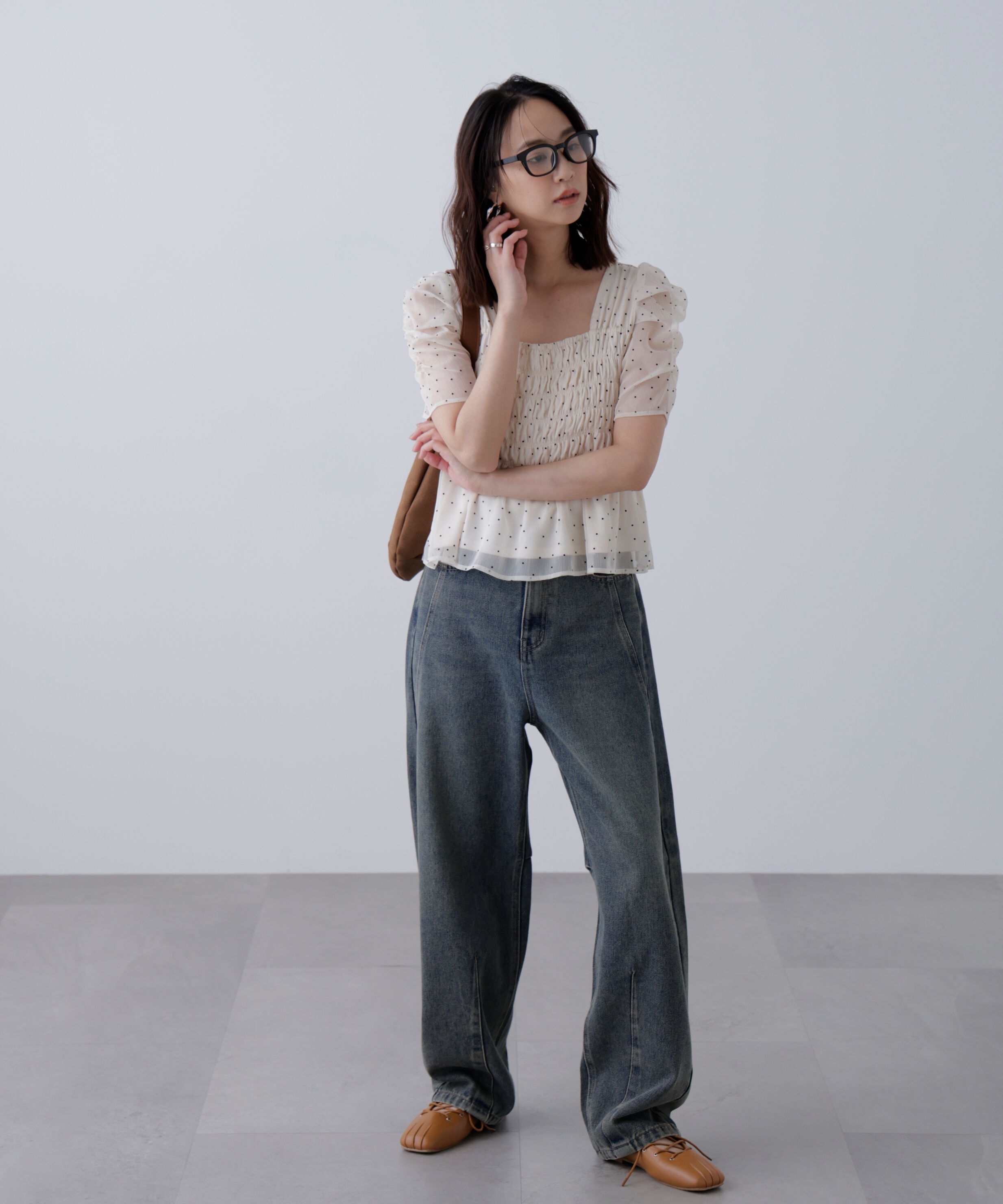  「フロッキードットシャーリングペプラムブラウス」|シャツ・ブラウス|