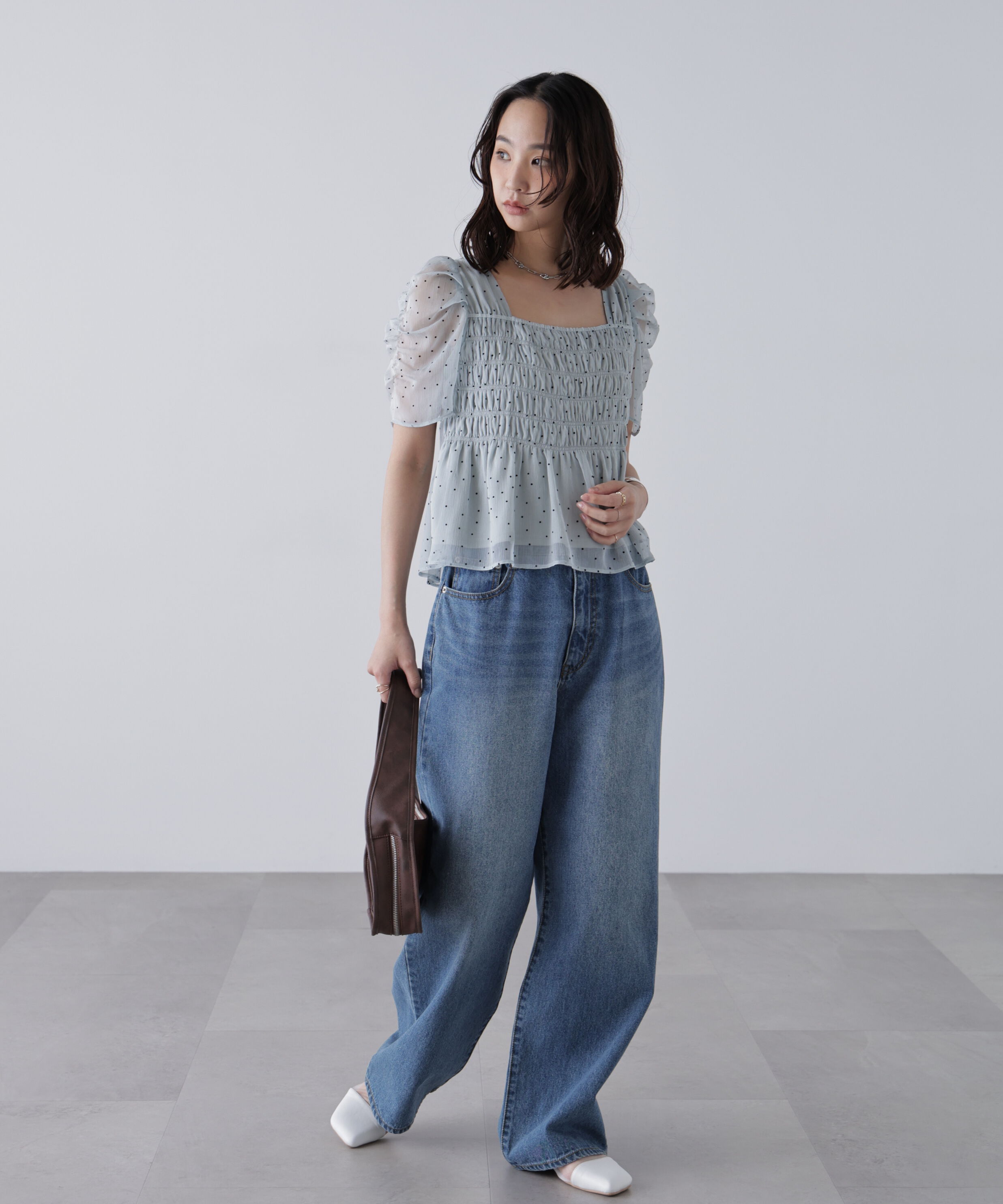  「フロッキードットシャーリングペプラムブラウス」|シャツ・ブラウス|