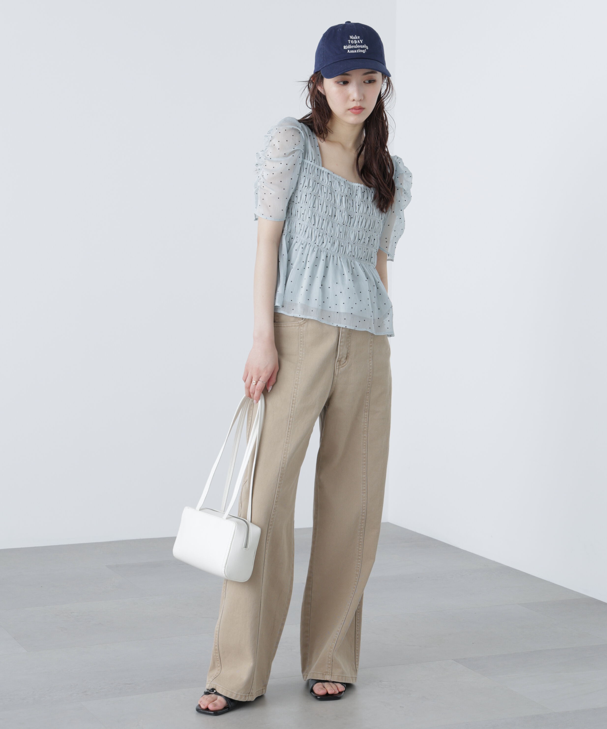  「フロッキードットシャーリングペプラムブラウス」|シャツ・ブラウス|