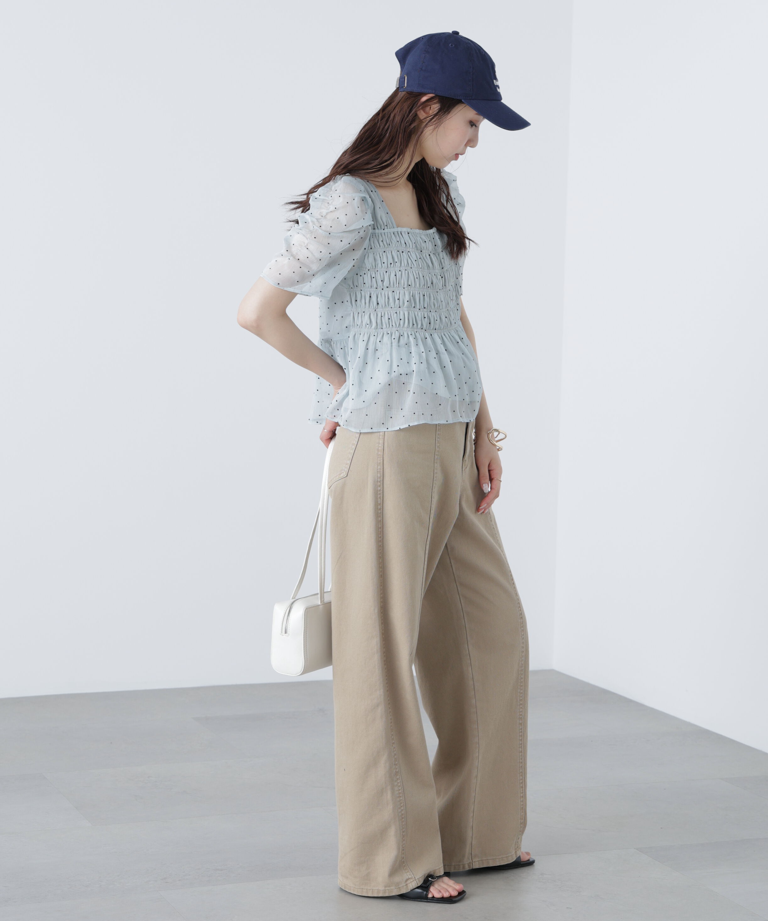  「フロッキードットシャーリングペプラムブラウス」|シャツ・ブラウス|