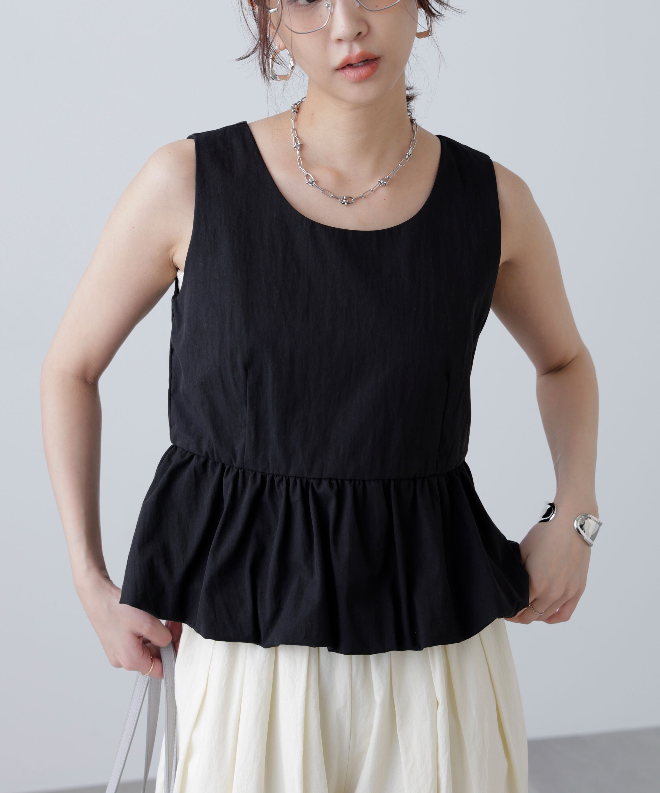  「バルーンペプラムノースリブラウス」|シャツ・ブラウス|