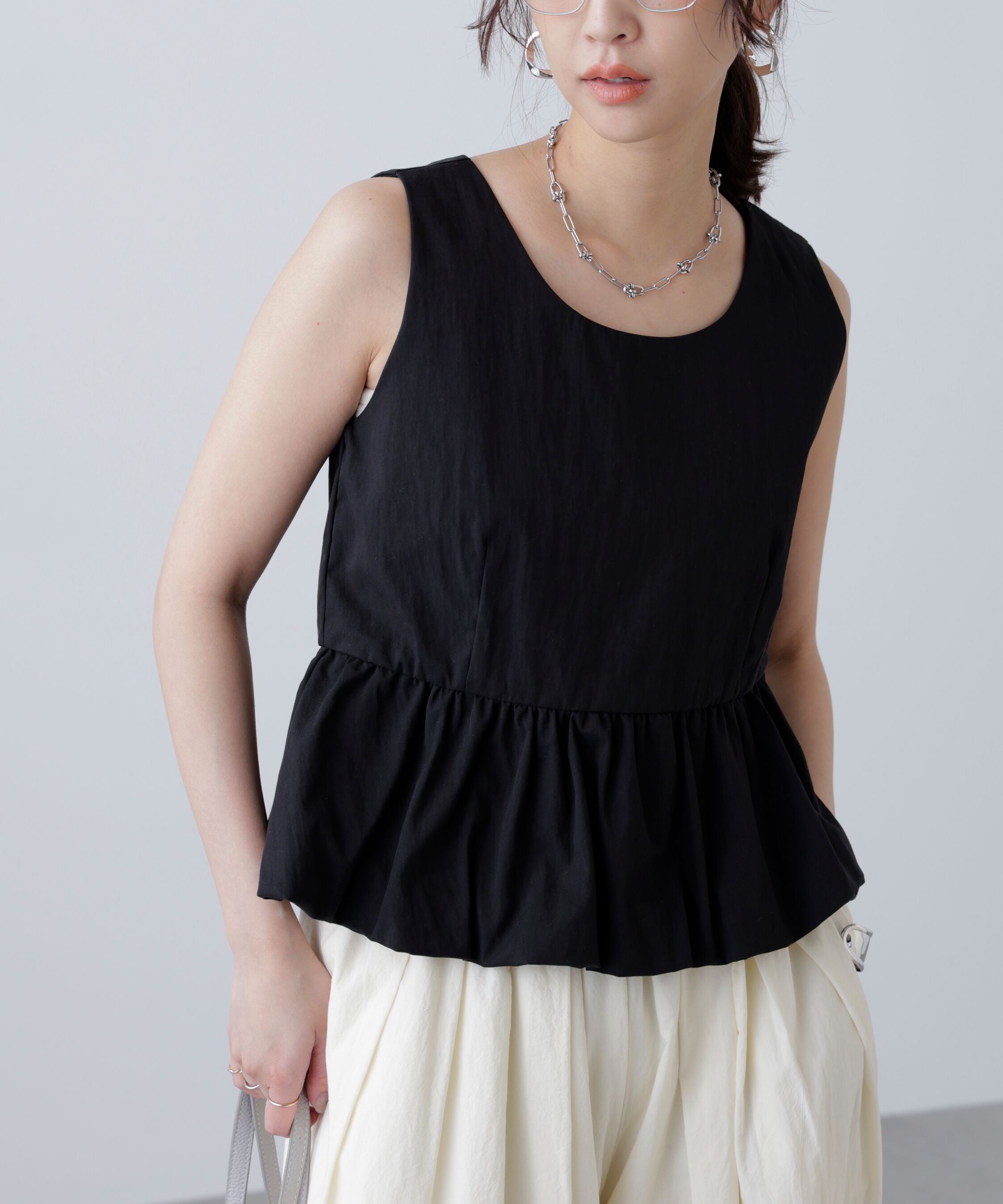  「バルーンペプラムノースリブラウス」|シャツ・ブラウス|