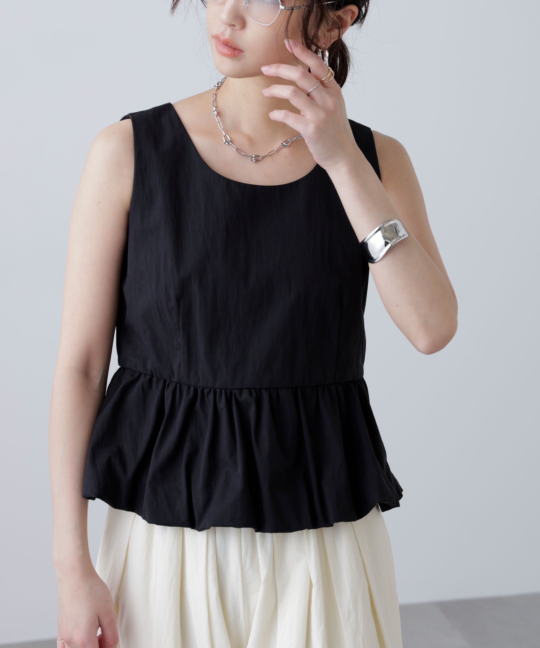  「バルーンペプラムノースリブラウス」|シャツ・ブラウス|