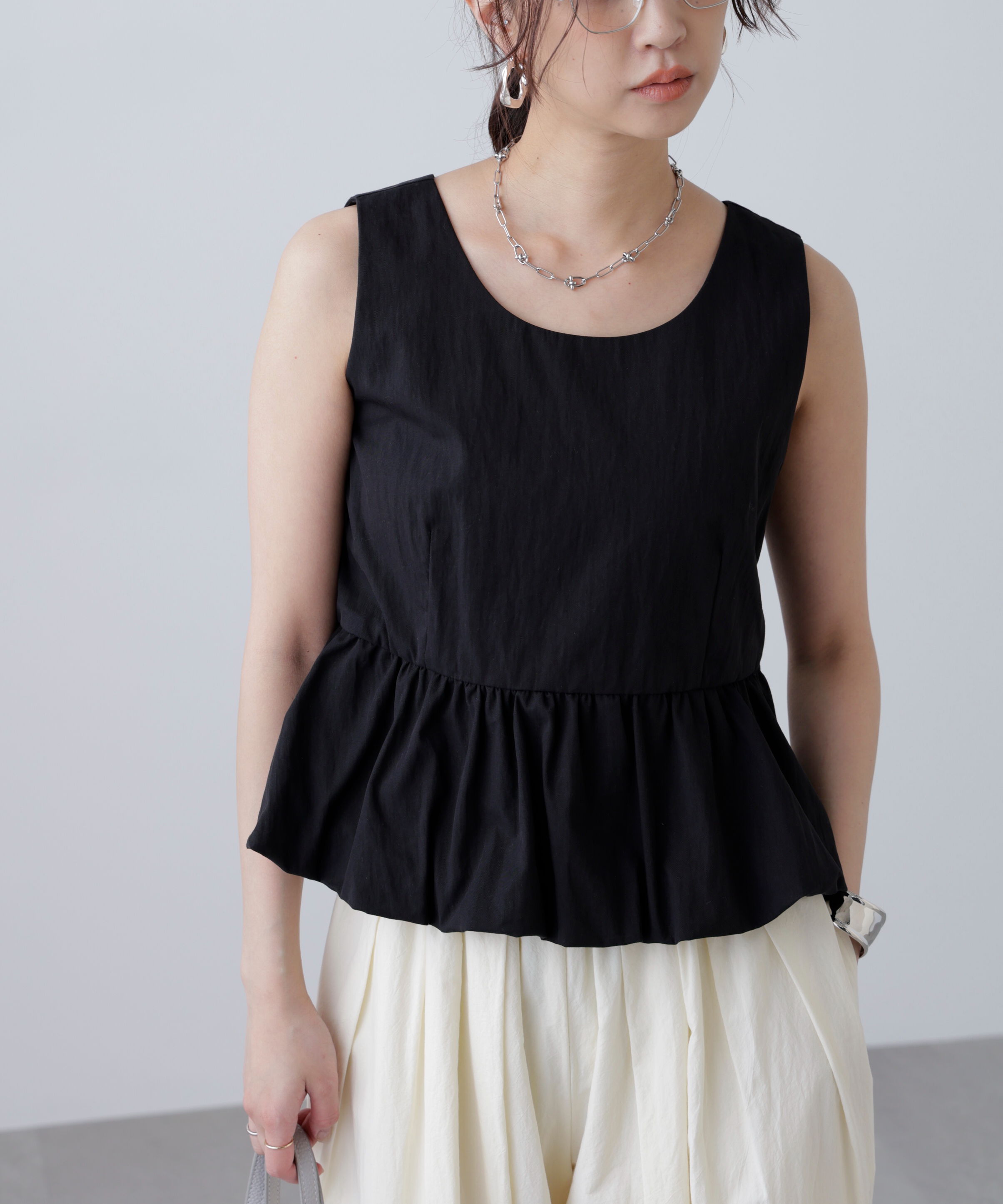  「バルーンペプラムノースリブラウス」|シャツ・ブラウス|