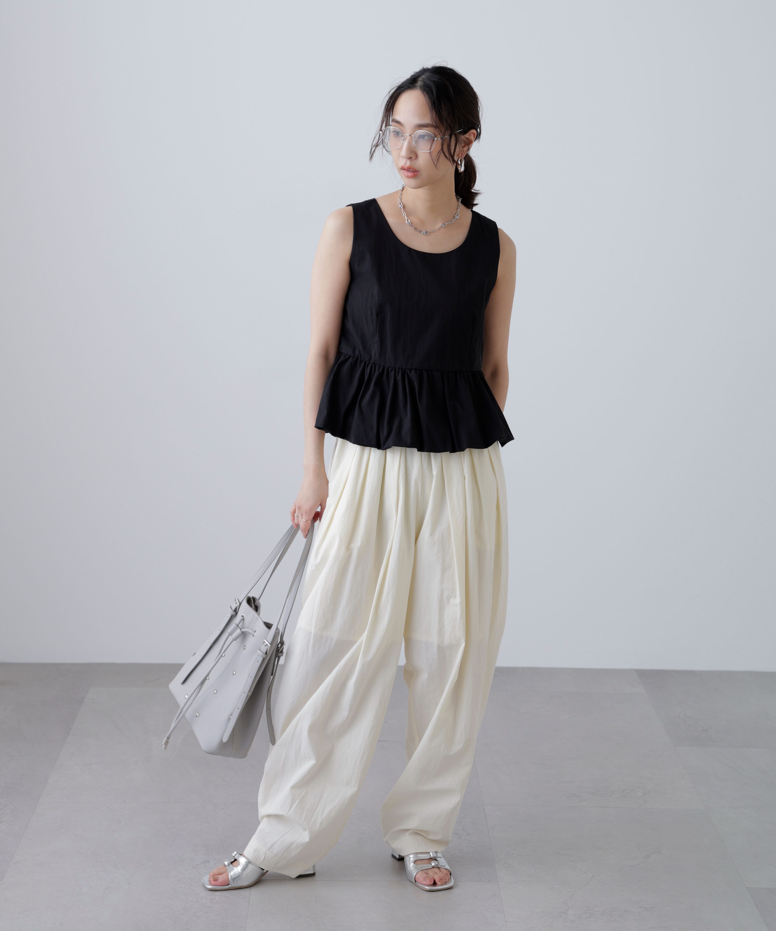  「バルーンペプラムノースリブラウス」|シャツ・ブラウス|