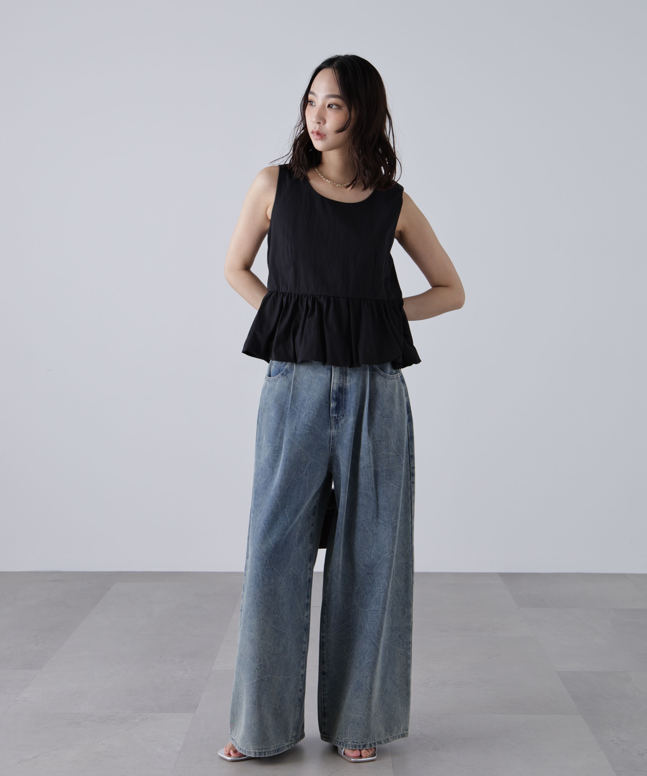  「バルーンペプラムノースリブラウス」|シャツ・ブラウス|