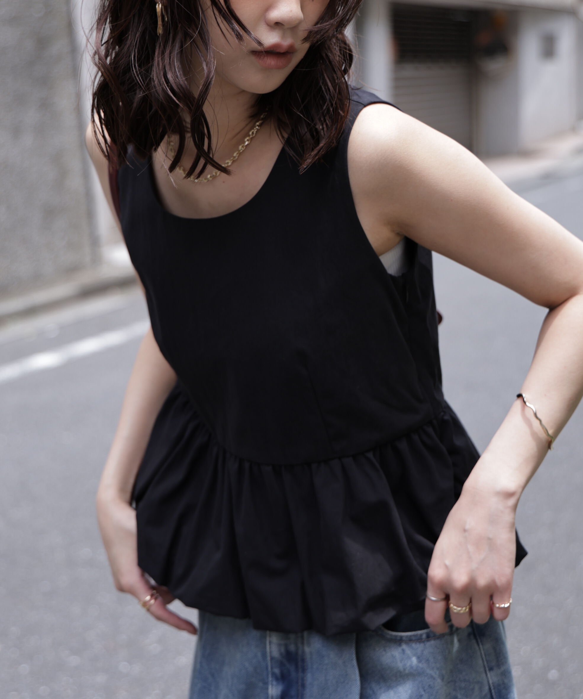  「バルーンペプラムノースリブラウス」|シャツ・ブラウス|