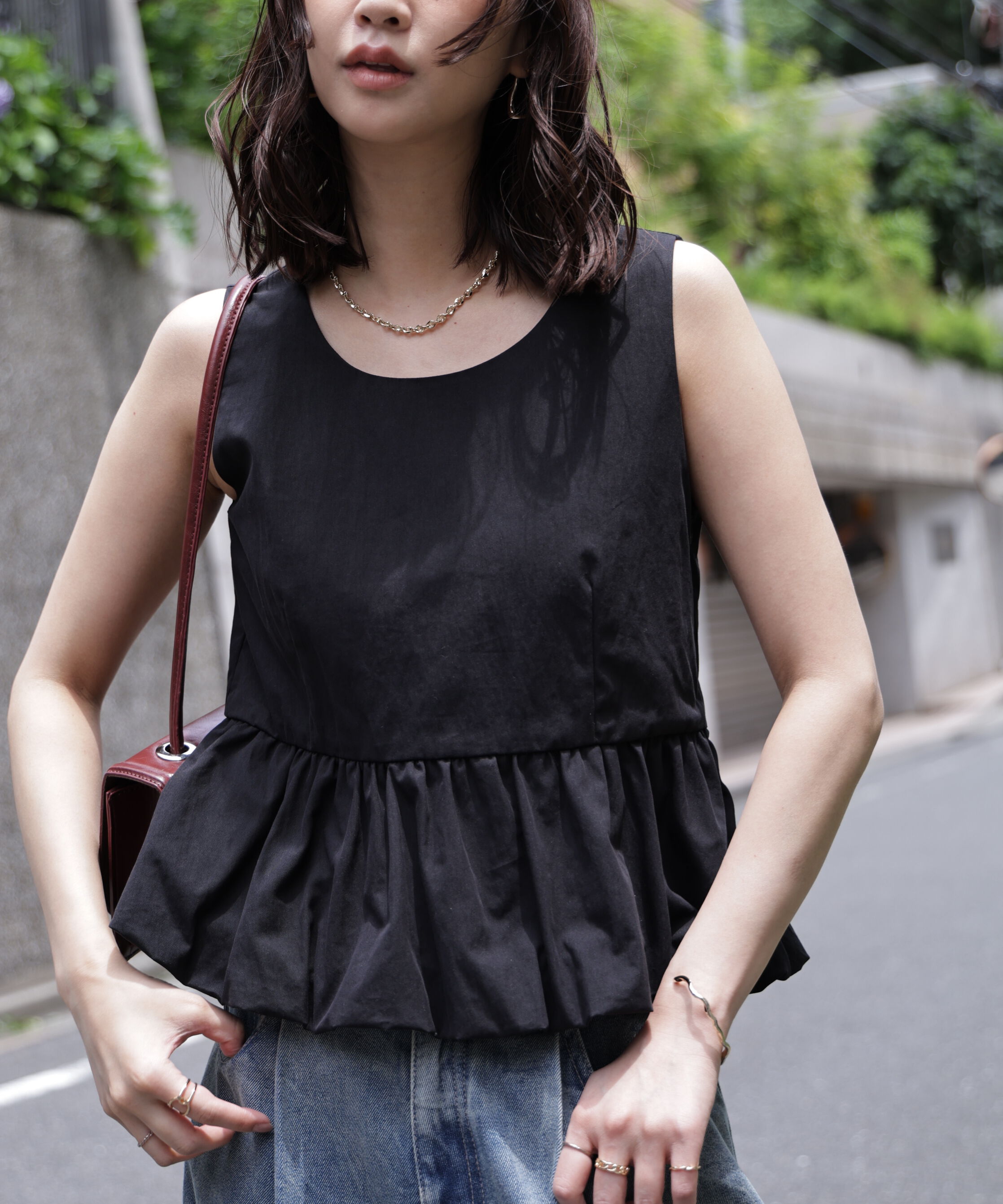  「バルーンペプラムノースリブラウス」|シャツ・ブラウス|