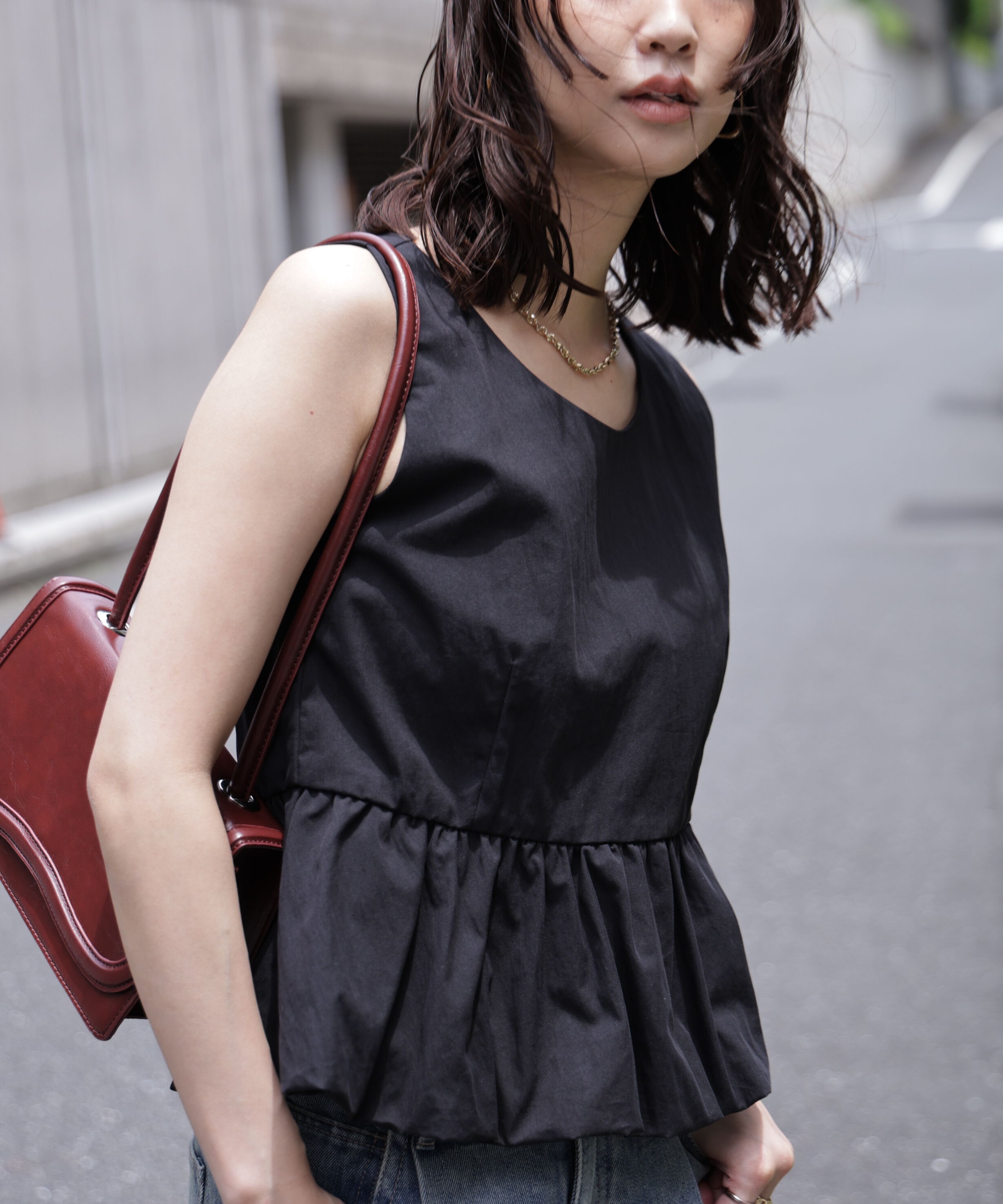  「バルーンペプラムノースリブラウス」|シャツ・ブラウス|