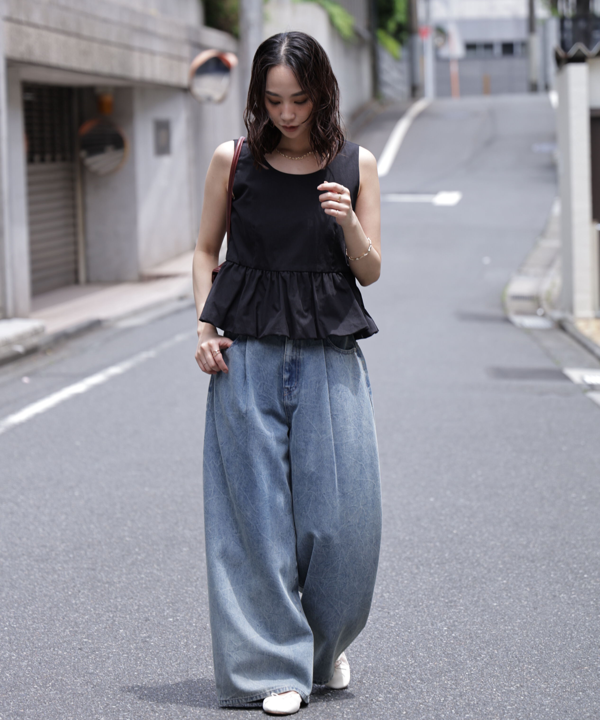  「バルーンペプラムノースリブラウス」|シャツ・ブラウス|