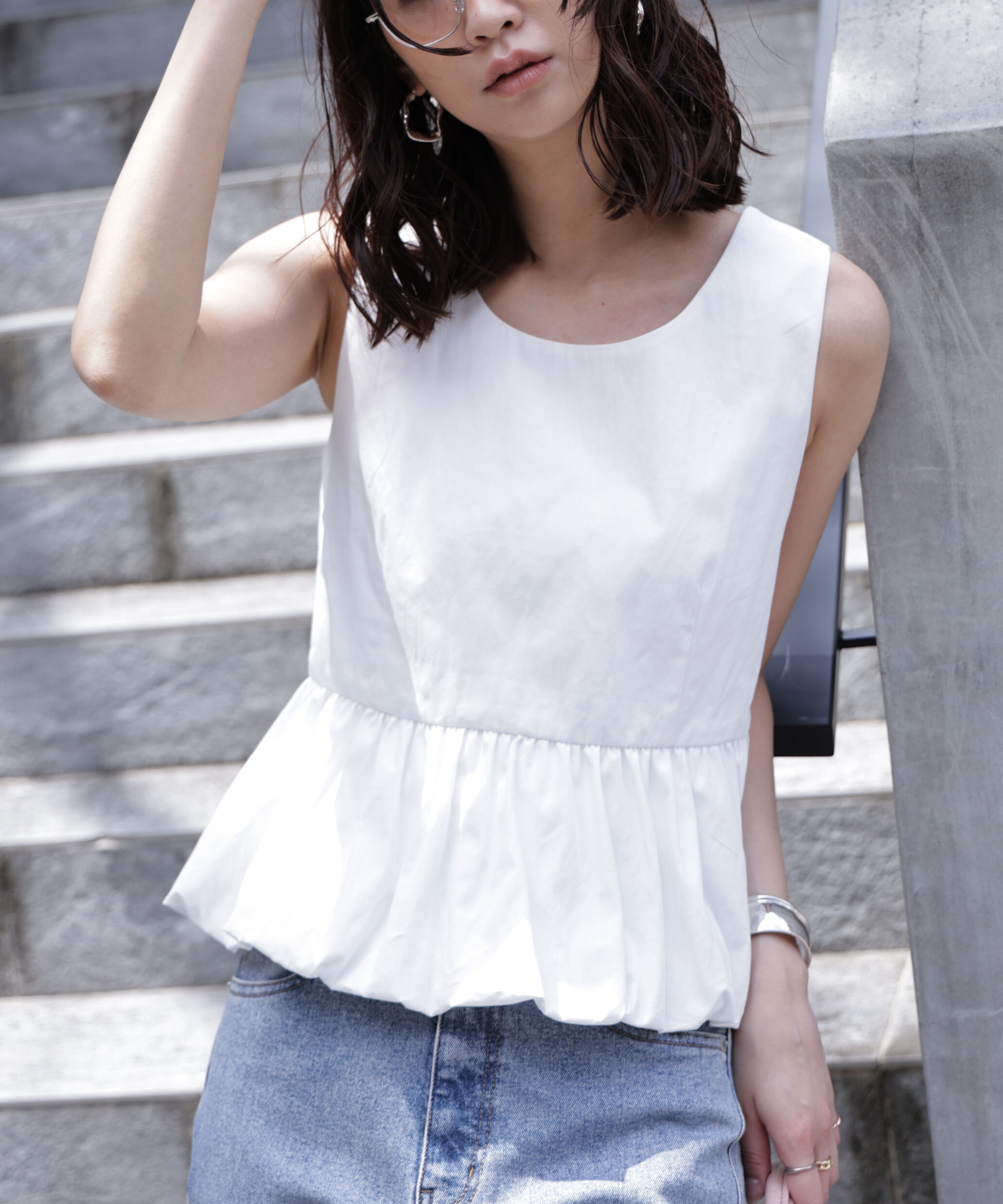  「バルーンペプラムノースリブラウス」|シャツ・ブラウス|オフ