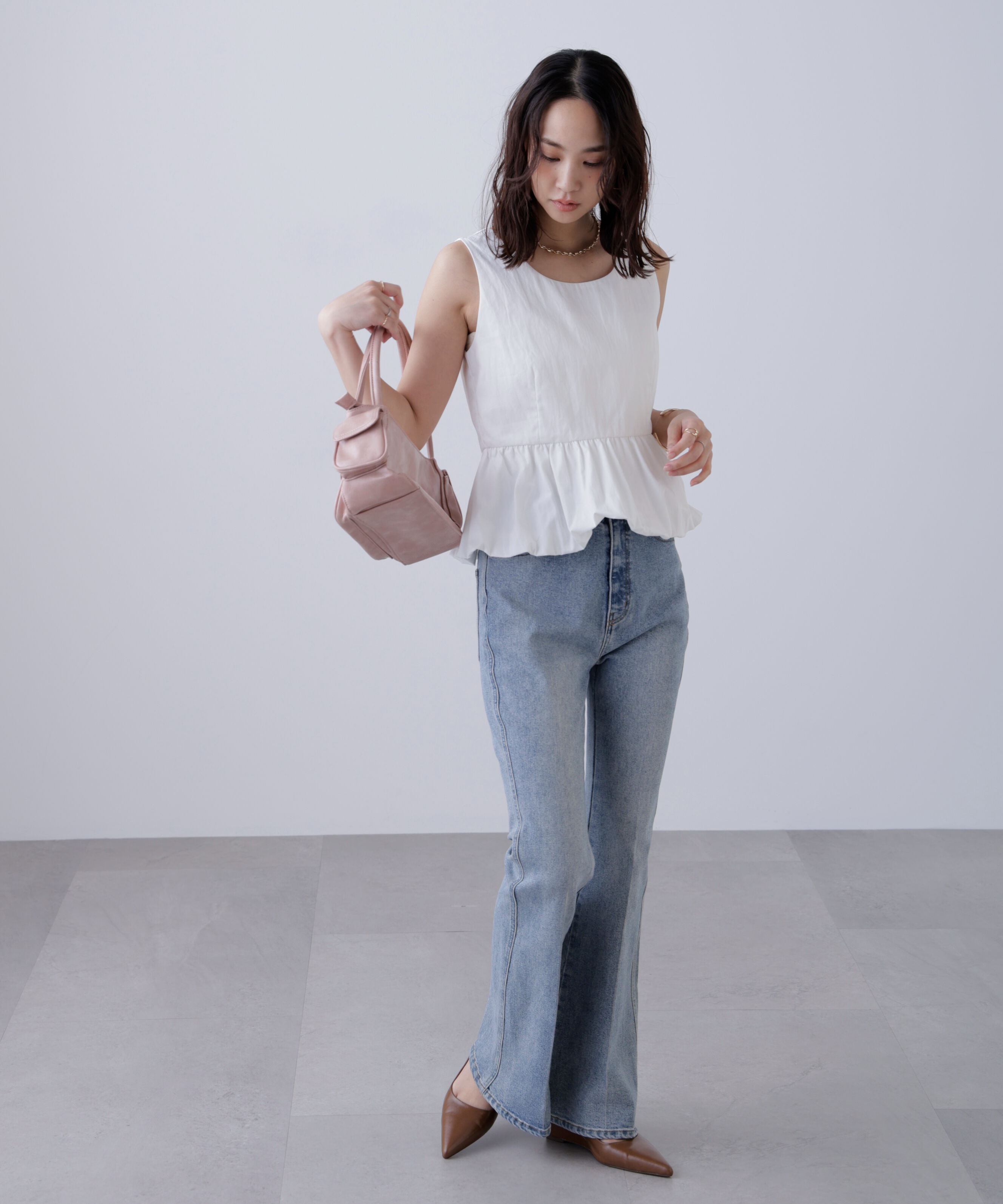  「バルーンペプラムノースリブラウス」|シャツ・ブラウス|