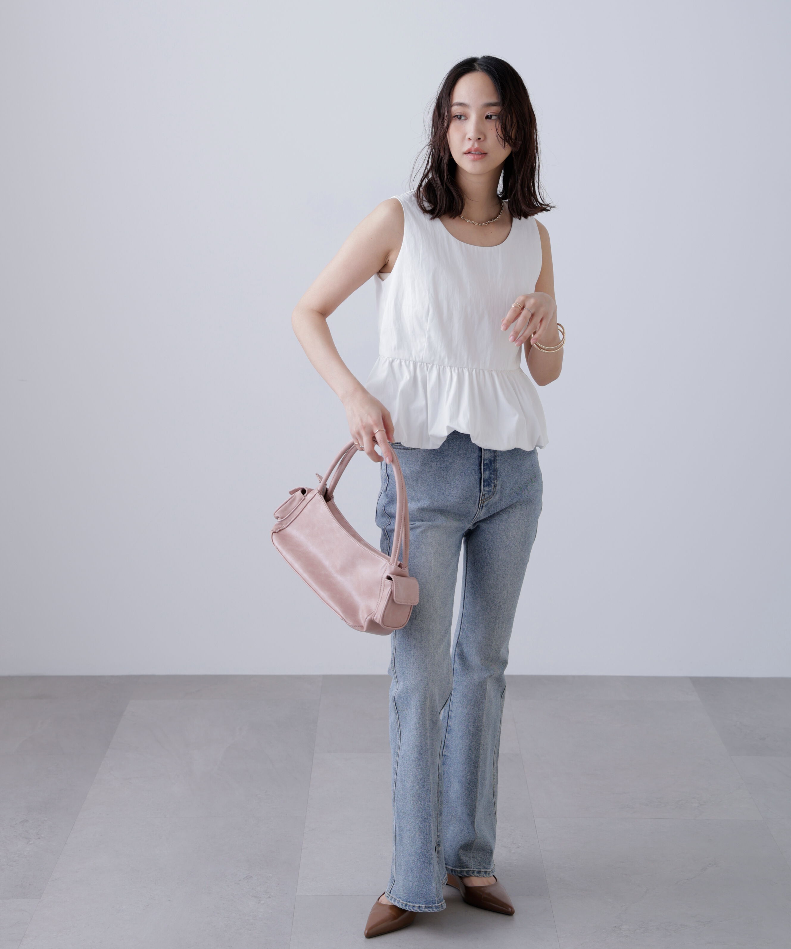  「バルーンペプラムノースリブラウス」|シャツ・ブラウス|