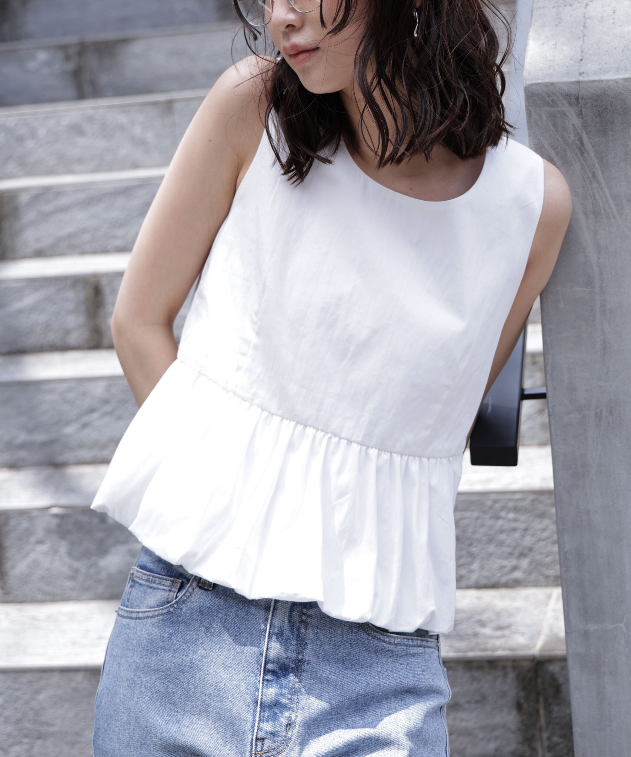  「バルーンペプラムノースリブラウス」|シャツ・ブラウス|