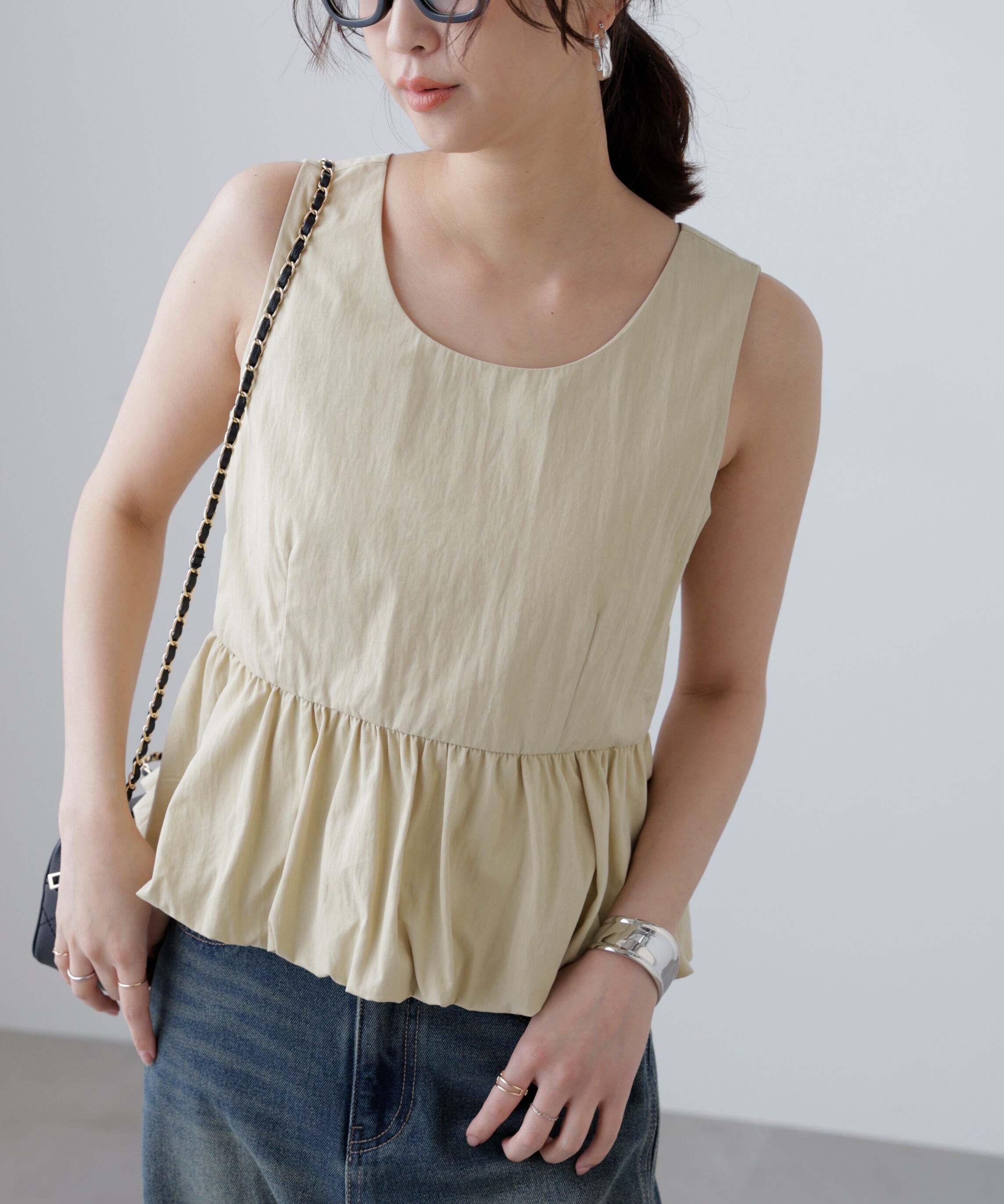  「バルーンペプラムノースリブラウス」|シャツ・ブラウス|