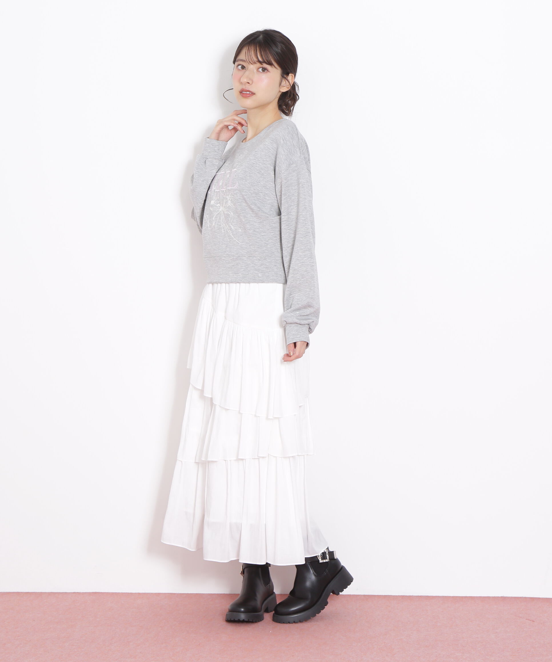  「リボンブーケロゴ刺繍スウェット」|Tシャツ・カットソー|