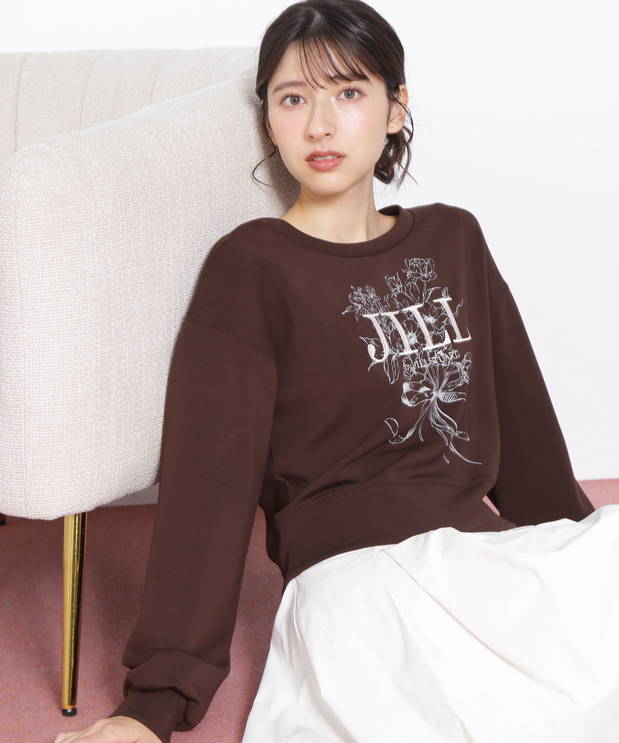  「リボンブーケロゴ刺繍スウェット」|Tシャツ・カットソー|ブラウン