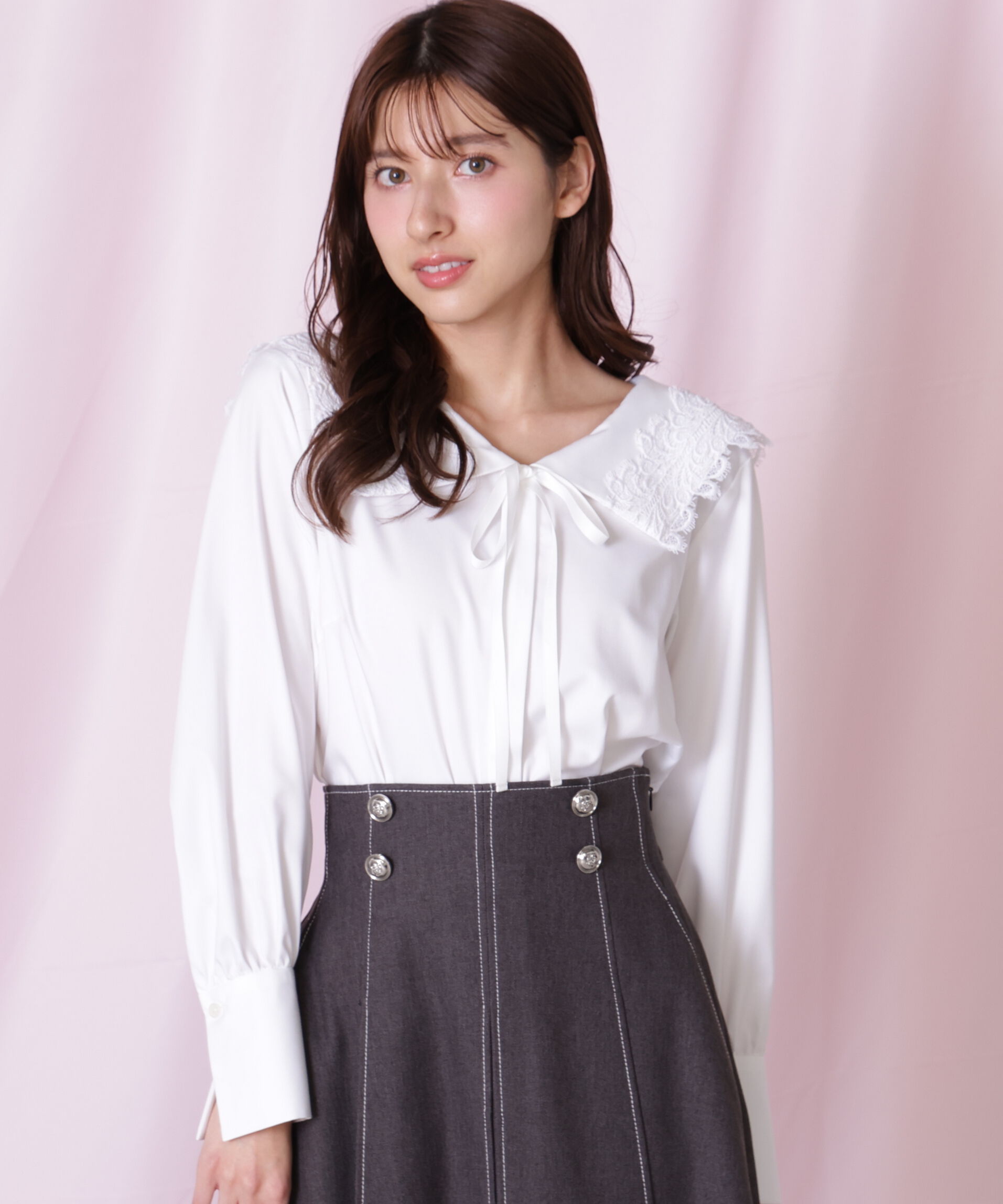  「レースセーラーカラーブラウス」|シャツ・ブラウス|ホワイト